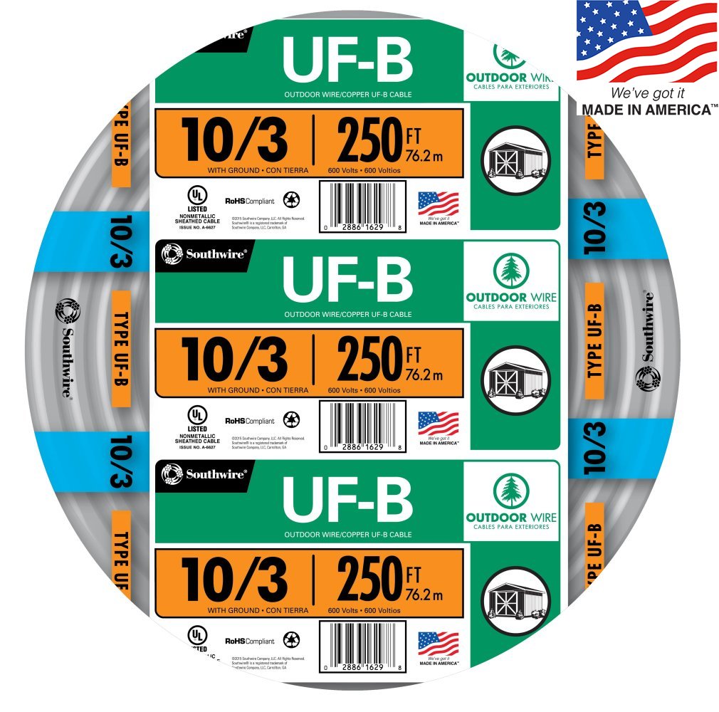 Southwire 250-ft 10/3 Solid UF-B Wire W/G (By-the-roll) 13059155