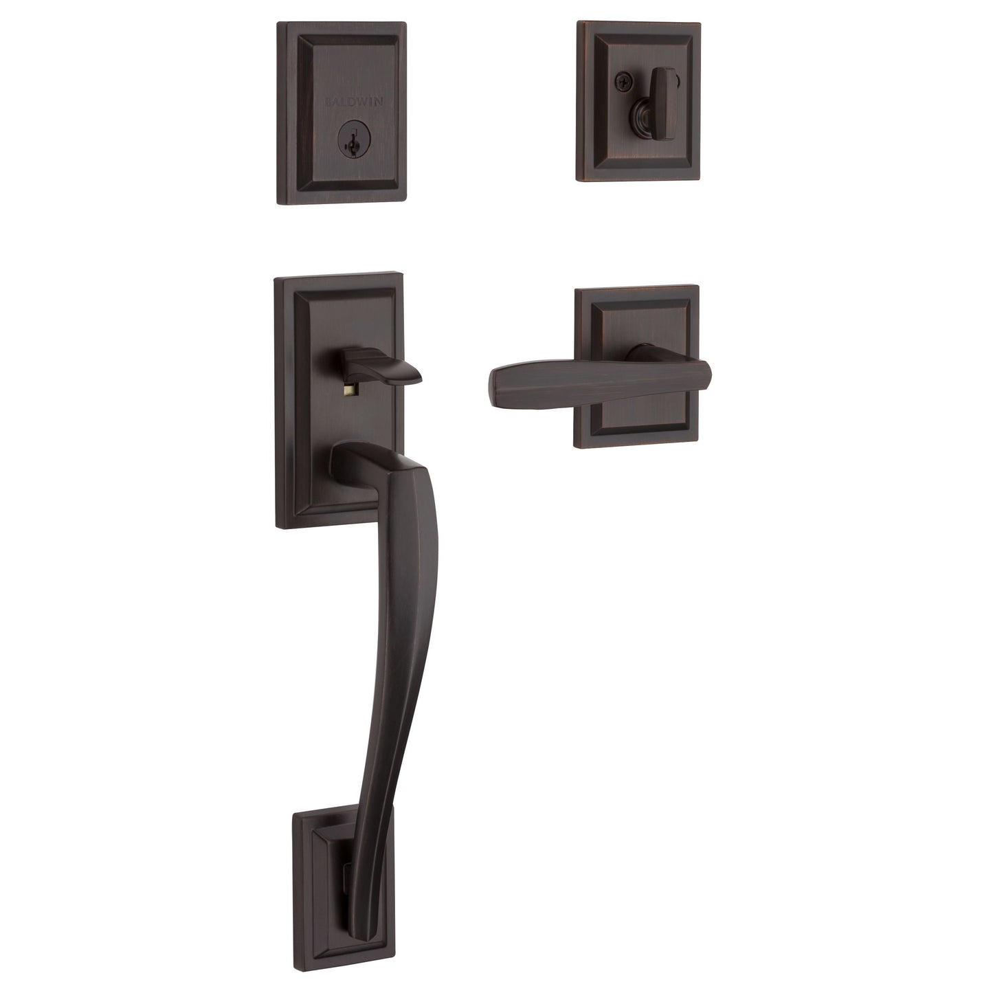 Baldwin Prestige Series Torrey Pines Venetian Bronze Single-Cylinder Deadbolt Entry Door Handleset with Torrey Lever and Smartkey 180TPHXTOL 11P SLB