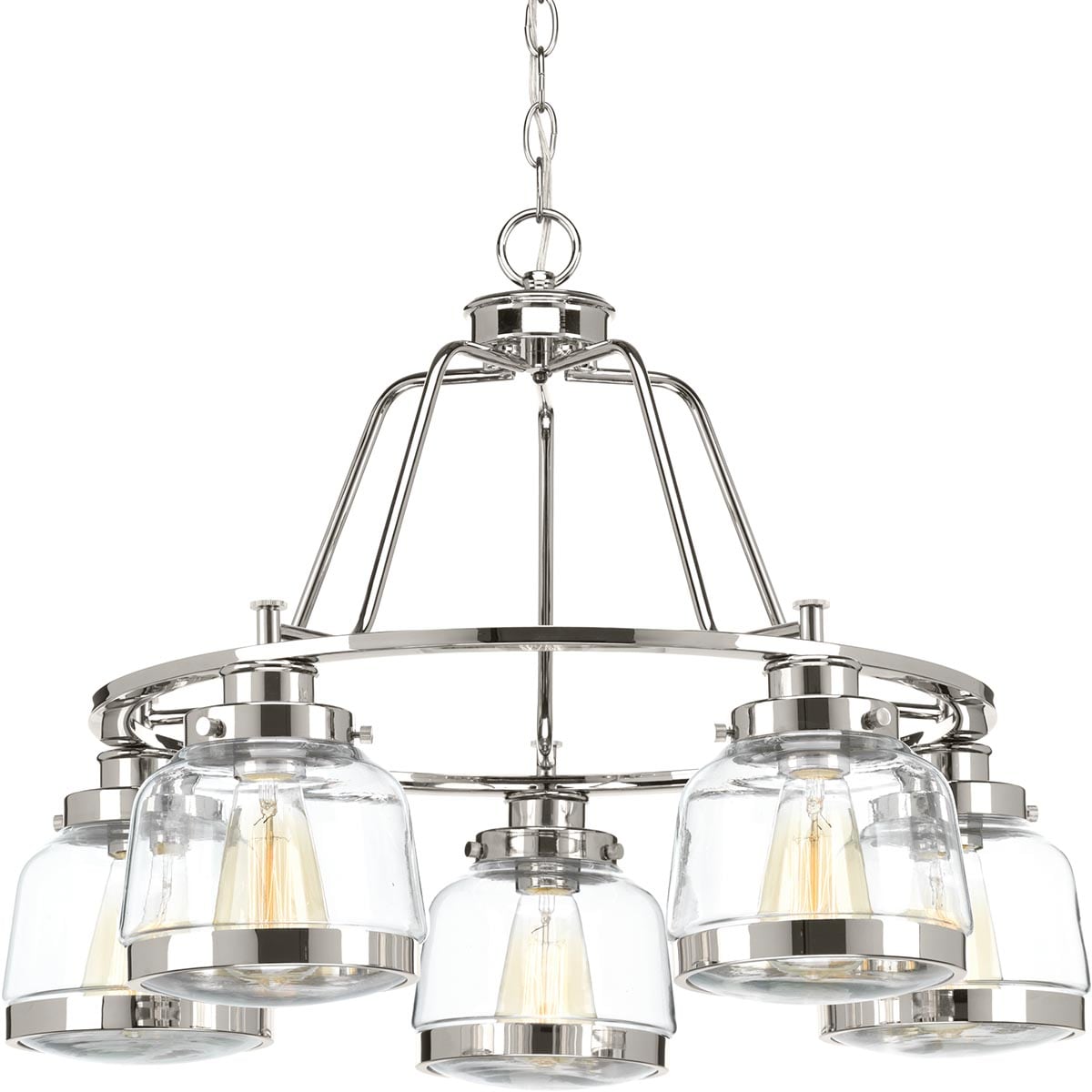 Progress Lighting Judson 5 -Light Polished Nickel Farmhouse For Use in Bedrooms, Dining Rooms, Foyers, Kitchens, Living Rooms Chandelier 2517141