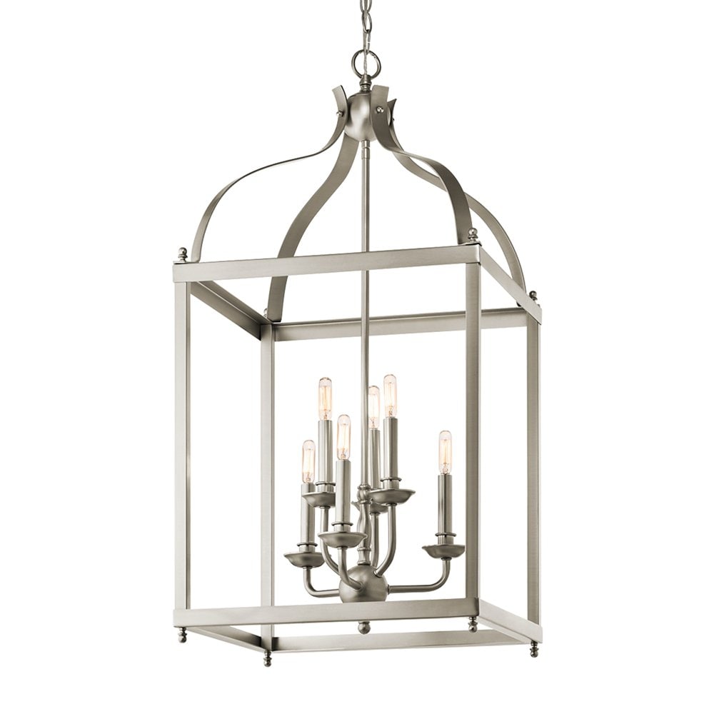 Kichler Larkin 6 -Light Brushed Nickel Transitional Lantern Medium Hanging Pendant light 1253180