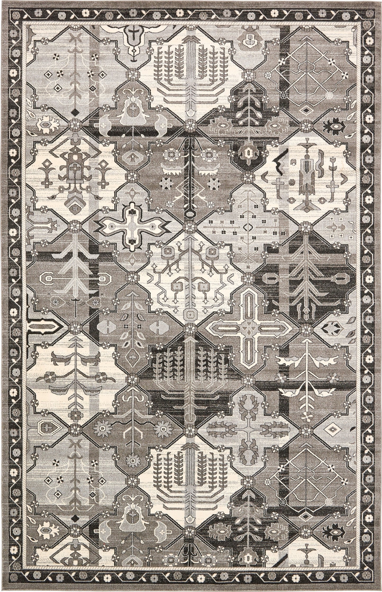 Unique Loom Cathedral La Jolla 11 x 16 (ft) Loomed Gray/Ivory Rectangular Indoor Geometric Bohemian/Eclectic Area rug