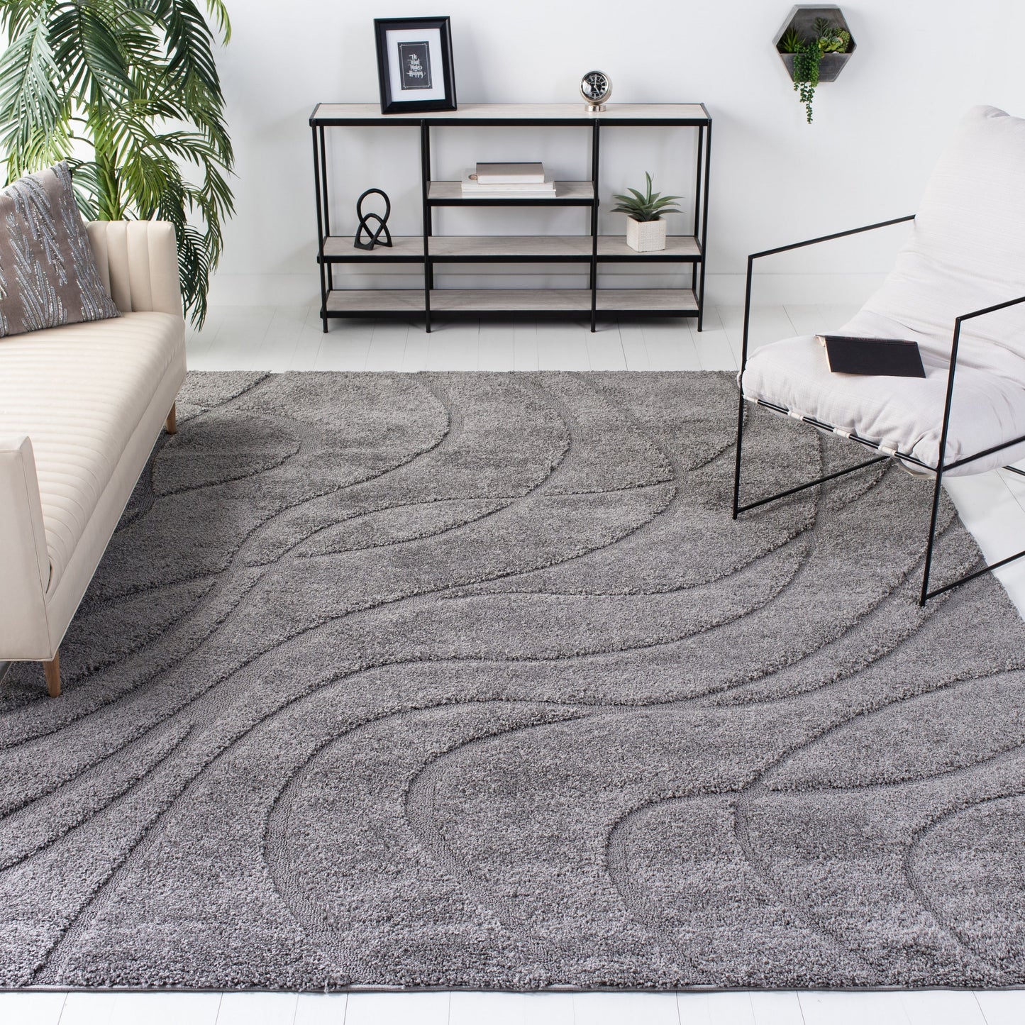 Safavieh Florida Rhythm Shag 10 x 13 (ft) Loomed Gray/Gray Rectangular Indoor Abstract Farmhouse/Cottage Area rug