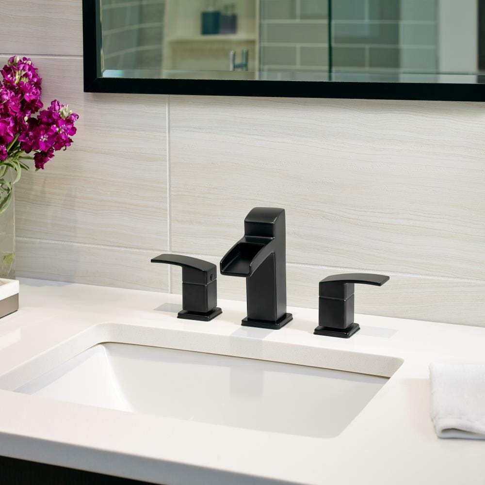 Pfister Kenzo Matte Black Widespread 2-handle WaterSense Mid-arc Residential Handle Bathroom Sink Faucet with Drain