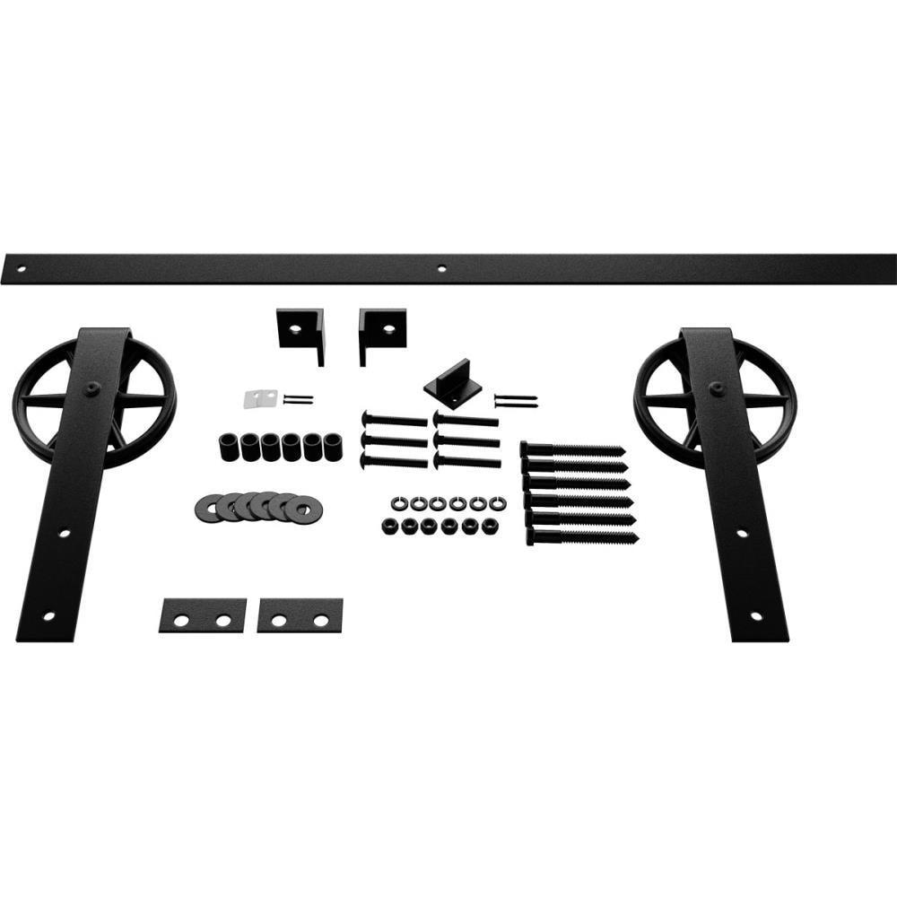 Goldberg Brothers 96-in Matte Black Indoor Wagon Wheel Single & Double Barn Door Hardware Kit GB600148HWMB