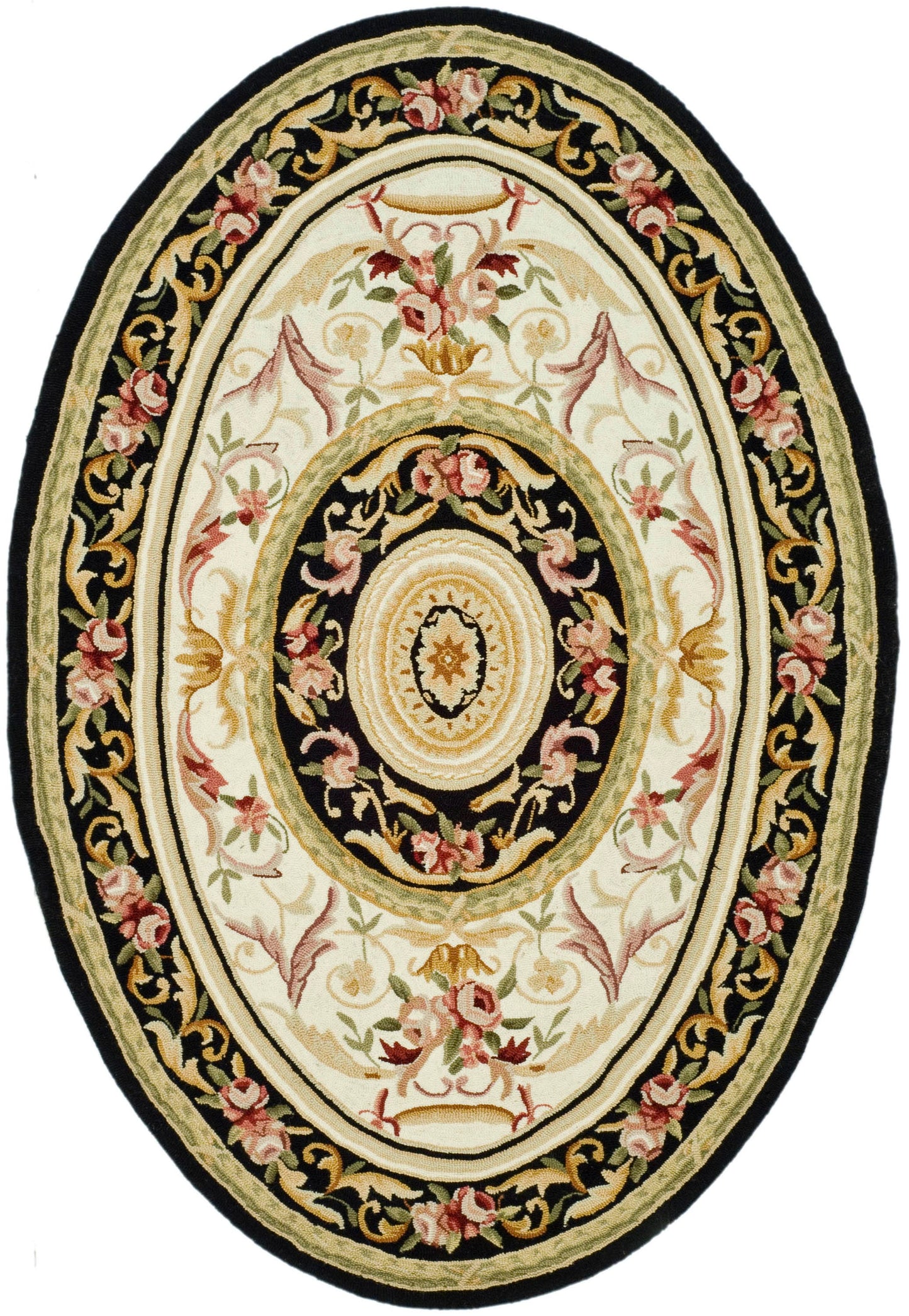 Safavieh Chelsea Aubusson 8 x 10 (ft) Hooked Wool Ivory/Black Oval Indoor Floral/Botanical Area rug