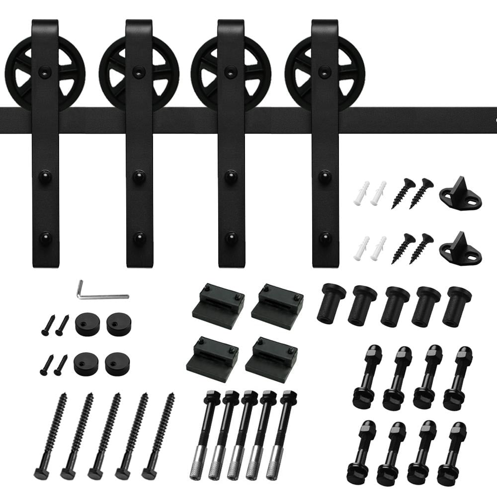 Clihome 96-in Matte Black Indoor/Outdoor J-strap Double Barn Door Hardware Kit X002AHJZ7L-LTC