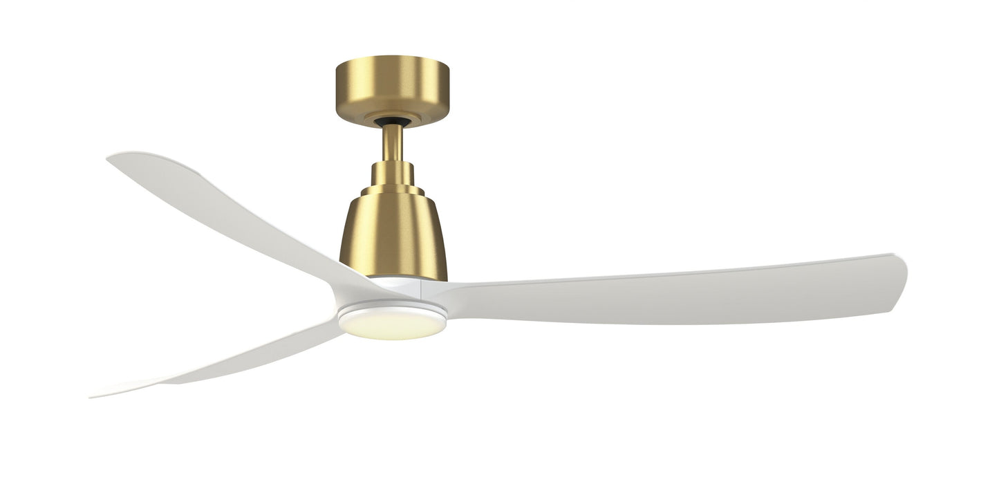 Fanimation Kute 52-in Brushed Satin Brass/Matte White Color-changing Integrated LED Indoor/Outdoor Smart Propeller Ceiling Fan with Light and Remote (3-Blade) FPD8534BS-LKMW