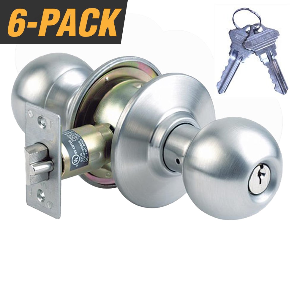 Premier Lock Keyed Alike Entry Door Stainless Steel Exterior Storeroom Door Knob Combo Pack (6-Pack) GR2SR-6