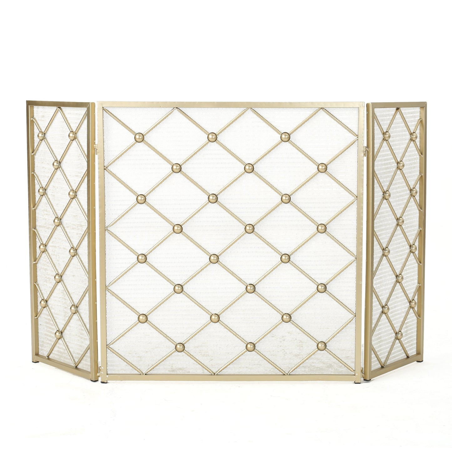Best Selling Home Decor 53.5-in Gold Iron 3-Panel Diamond Fireplace Screen 301553