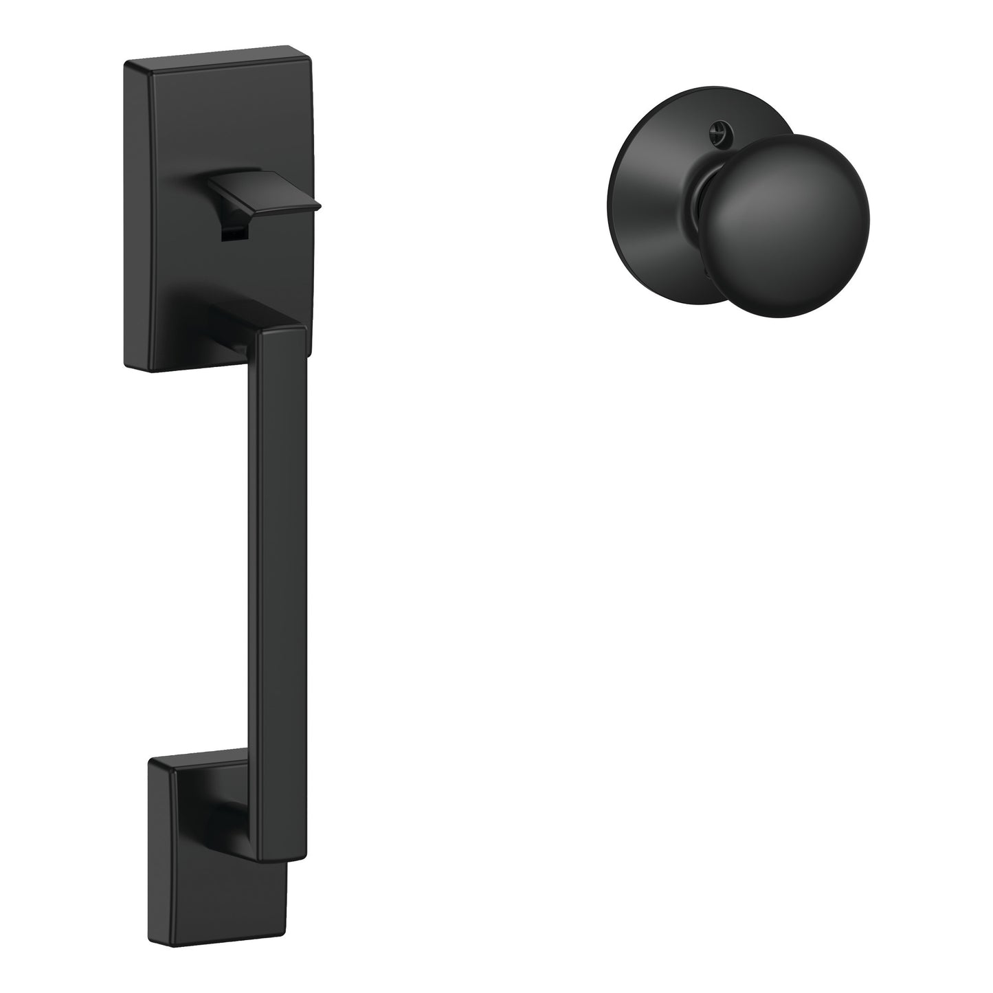 Schlage Camelot-Plymouth Matte Black Entry Door Handleset Knob FE285 CEN 622 PLY