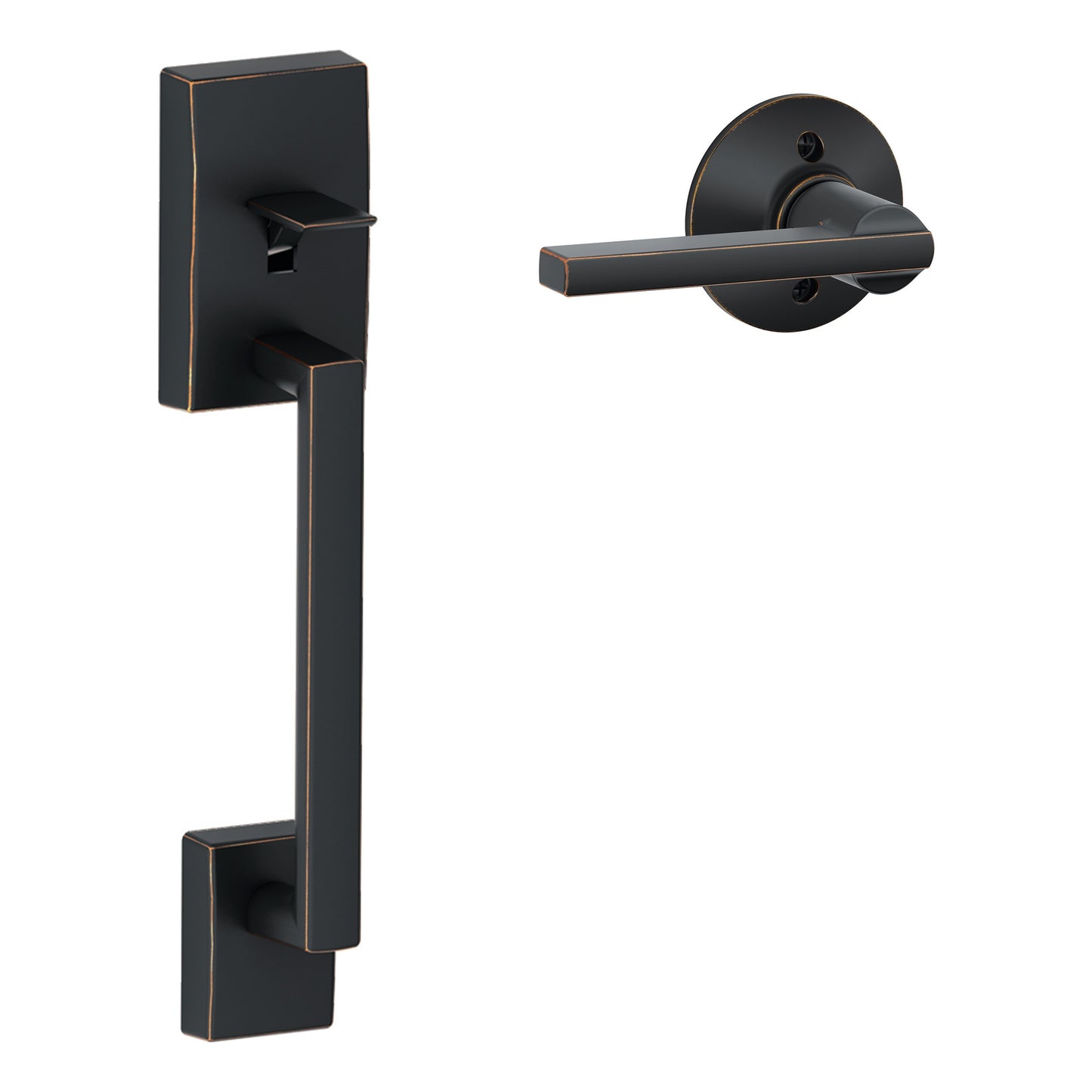 Schlage Century-Latitude Aged Bronze Entry Door Handleset with Latitude Lever FE285 CEN 716 LAT