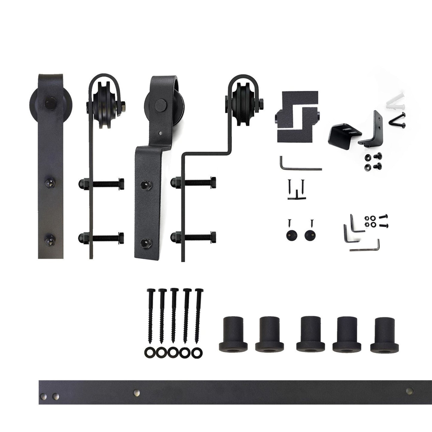 HOMACER 79-in Rustic Black Indoor J-strap Double Bypass Barn Door Hardware Kit YT5TGH079C