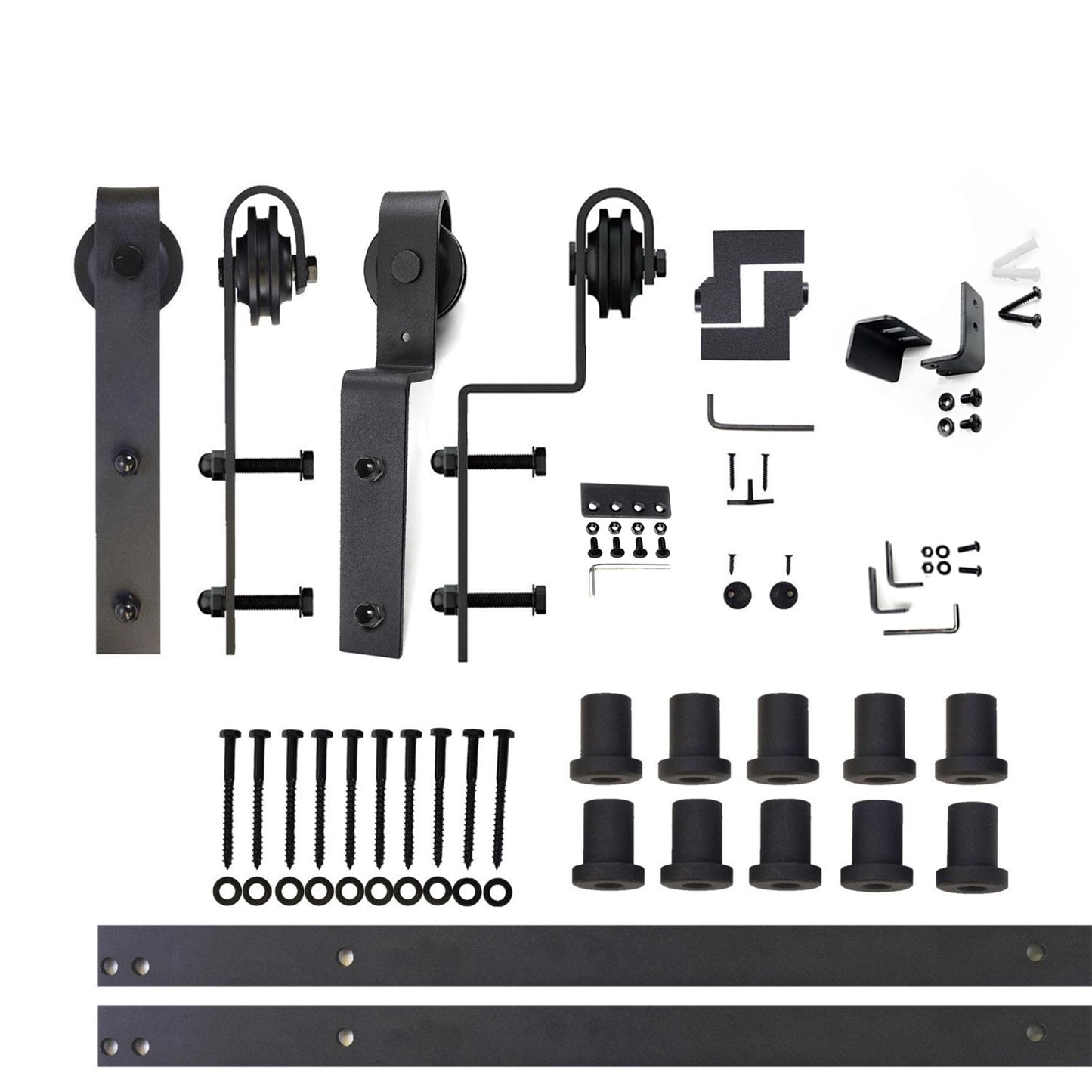 HOMACER 156-in Rustic Black Indoor J-strap Double Bypass Barn Door Hardware Kit YT5TGH156C