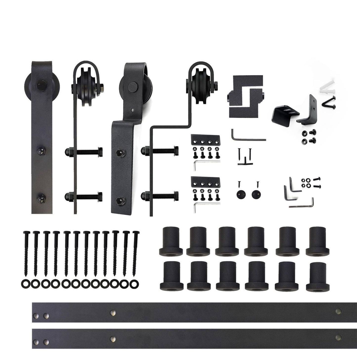 HOMACER 180-in Rustic Black Indoor J-strap Double Bypass Barn Door Hardware Kit YT5TGH180C