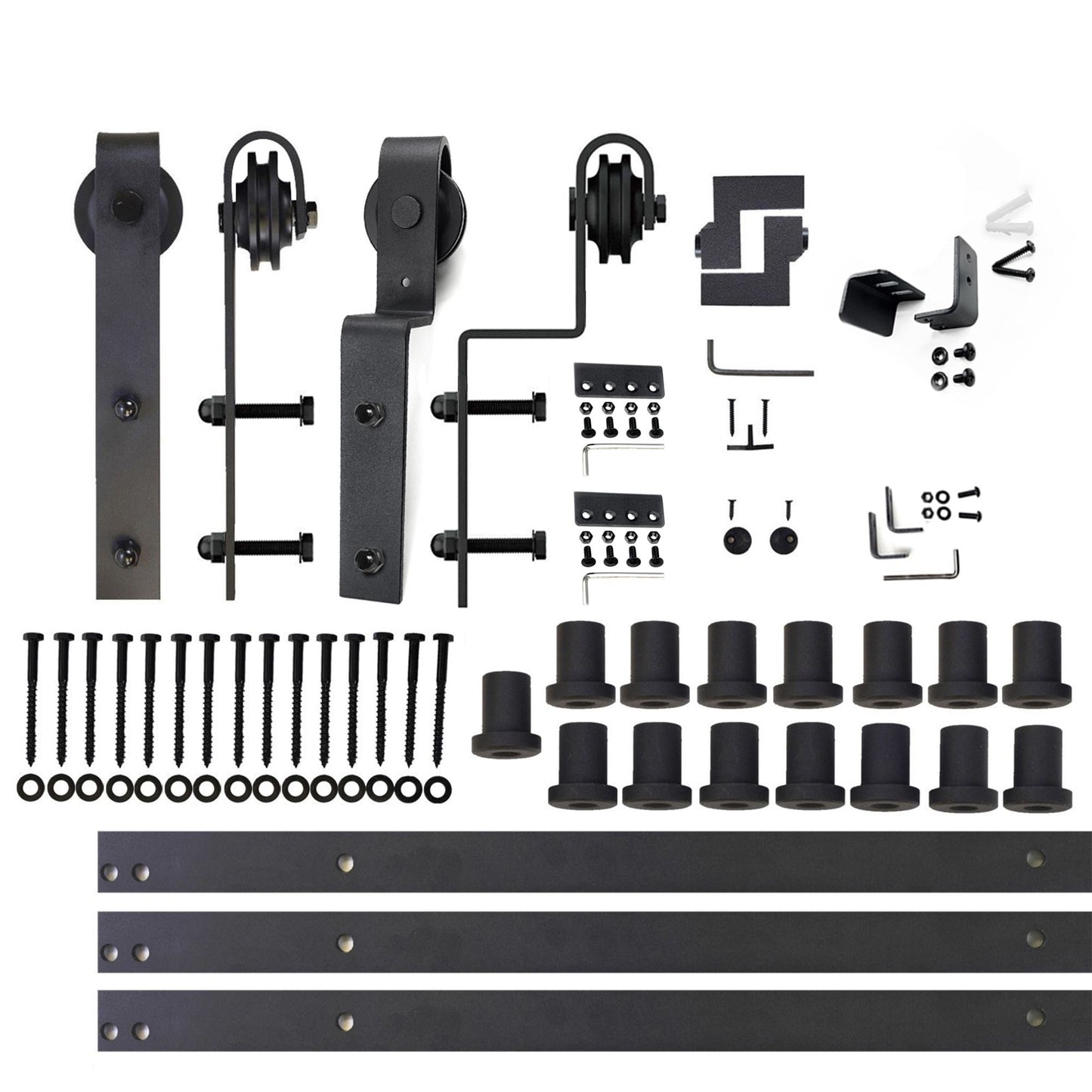 HOMACER 216-in Rustic Black Indoor J-strap Double Bypass Barn Door Hardware Kit YT5TGH216C