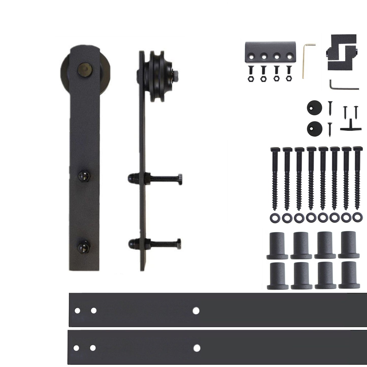 HOMACER 132-in Rustic Black Indoor I-strap Single Barn Door Hardware Kit ZT1TGH132C