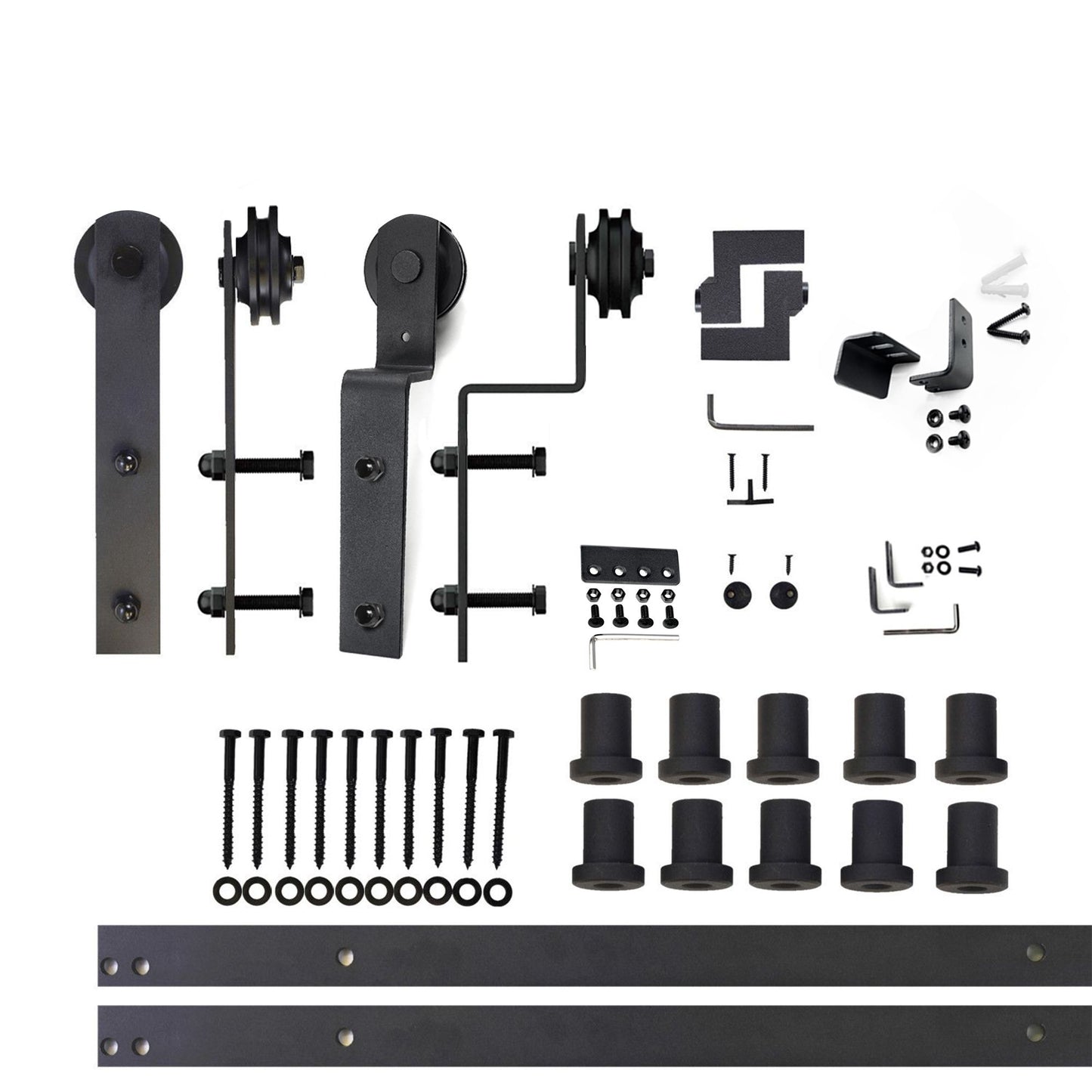 HOMACER 156-in Rustic Black Indoor I-strap Double Bypass Barn Door Hardware Kit ZT5TGH156C