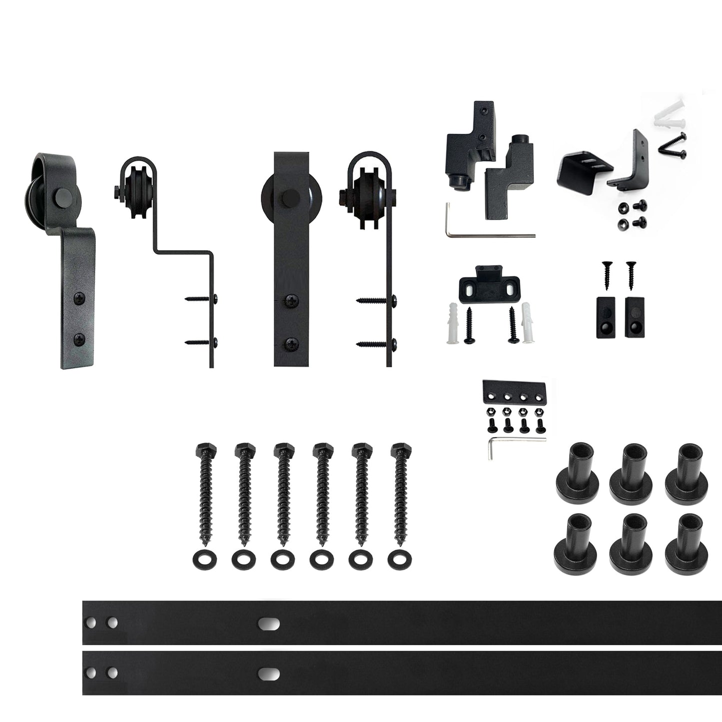 HOMACER 84-in Rustic Black Indoor J-strap Double Bypass Barn Door Hardware Kit YT5TGH084M