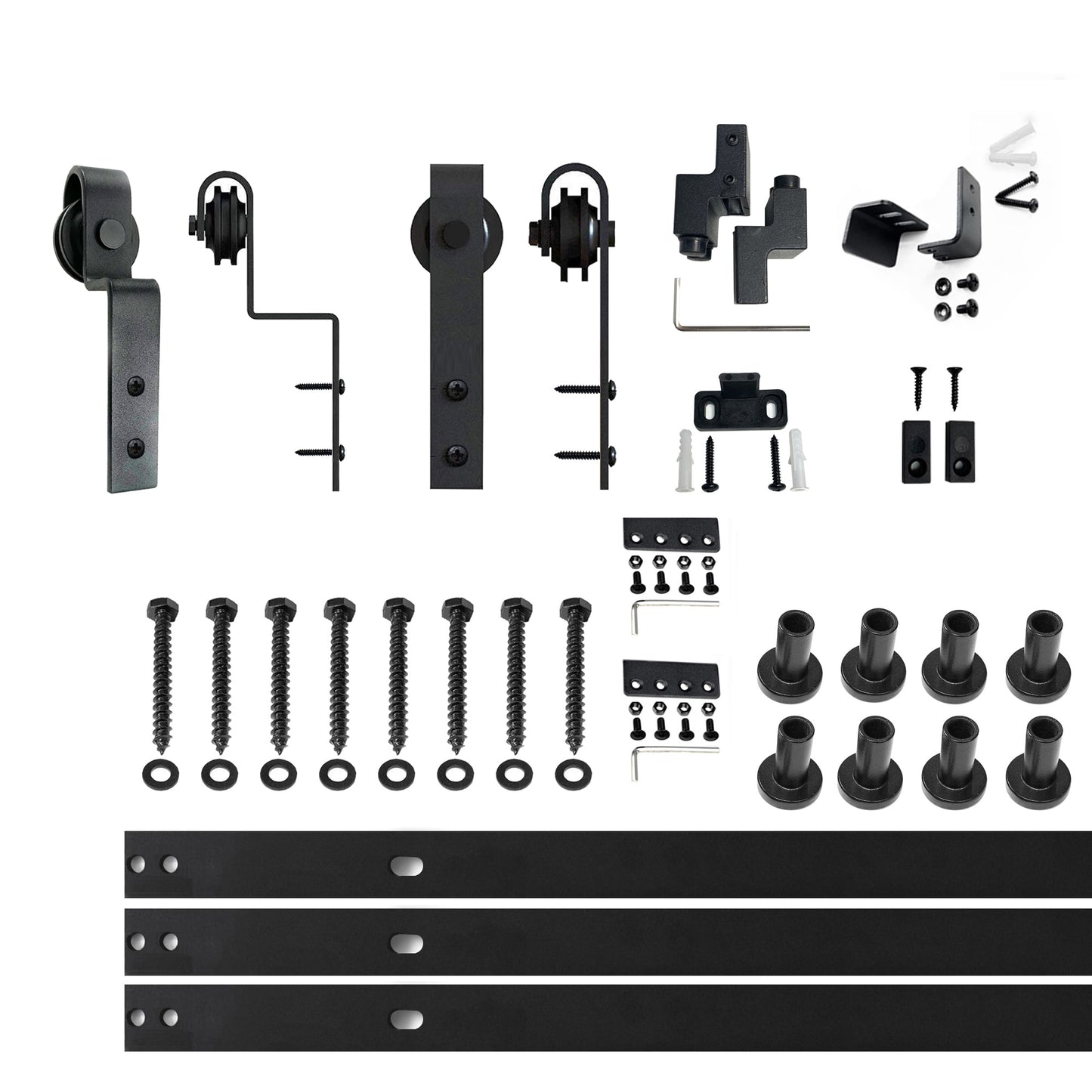 HOMACER 114-in Rustic Black Indoor J-strap Double Bypass Barn Door Hardware Kit YT5TGH114M