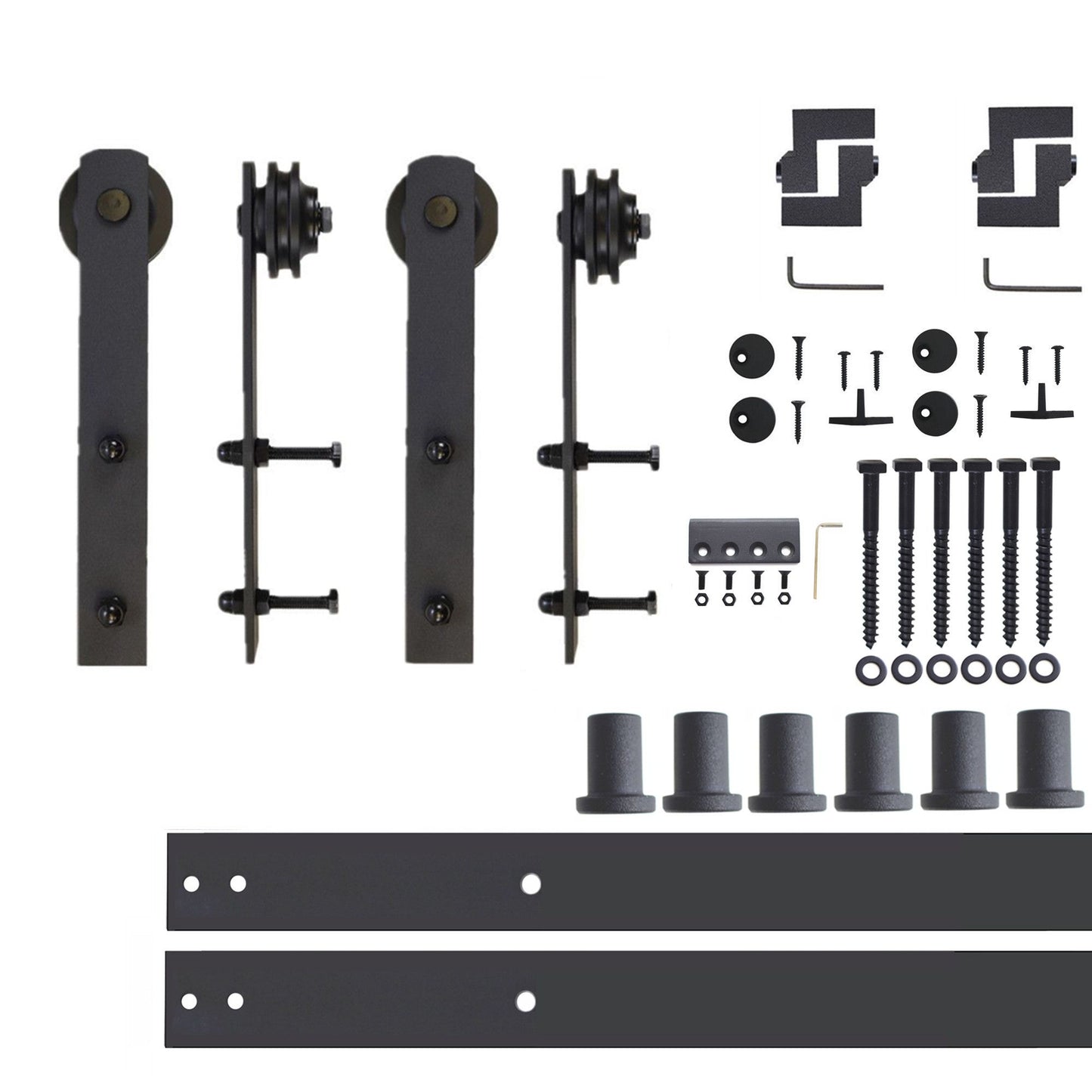 HOMACER 108-in Rustic Black Indoor I-strap Double Barn Door Hardware Kit ZT2TGH108C