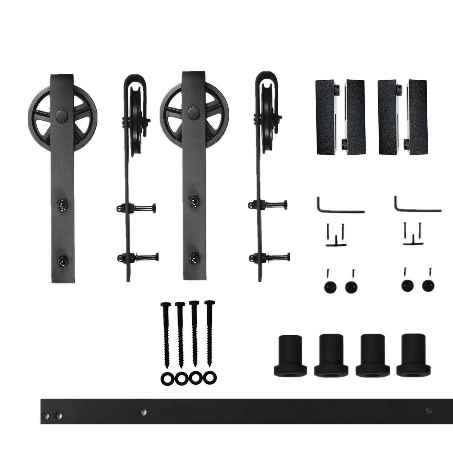 HOMACER 60-in Rustic Black Indoor Spoke Wheel Double Barn Door Hardware Kit HL2TGH060C