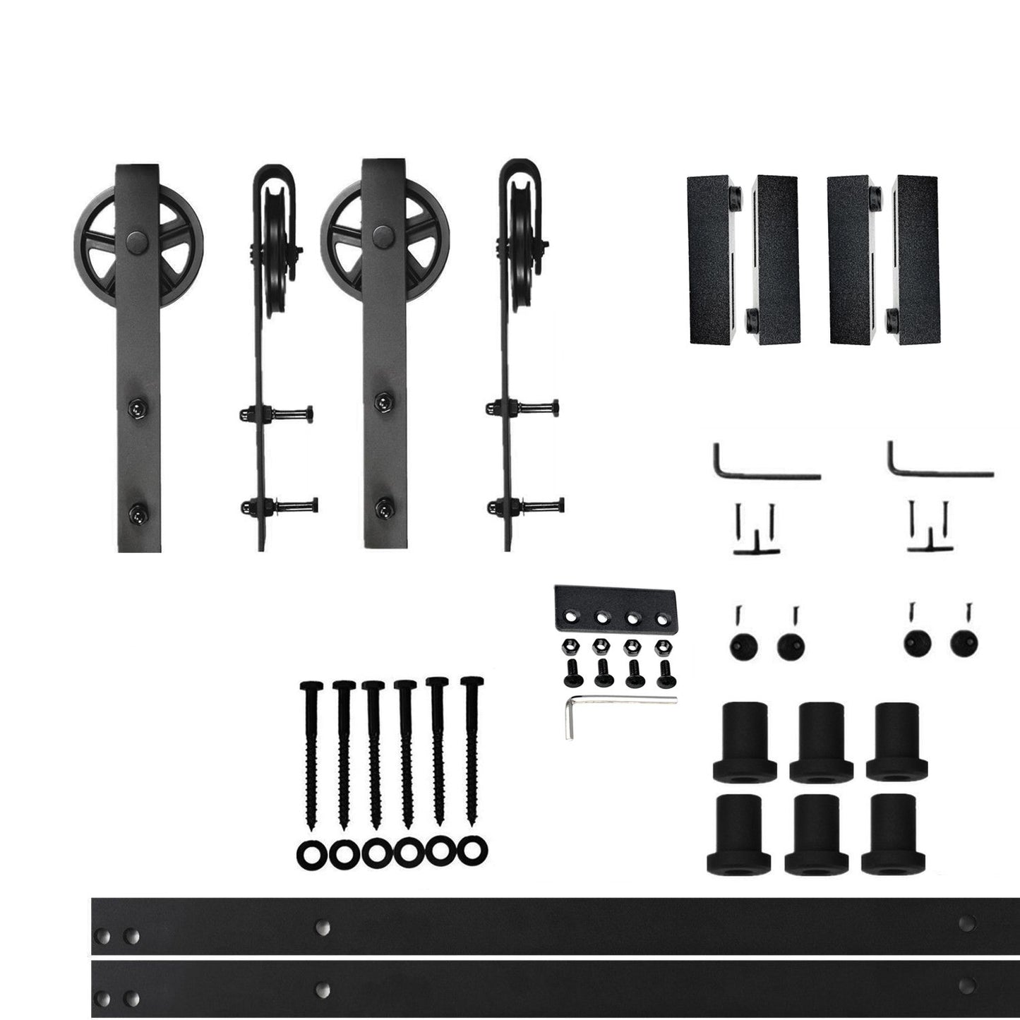 HOMACER 108-in Rustic Black Indoor Spoke Wheel Double Barn Door Hardware Kit HL2TGH108C