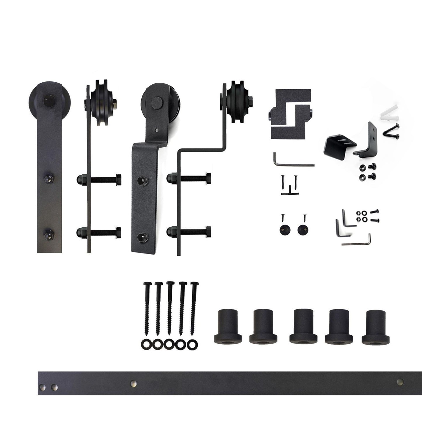 HOMACER 79-in Rustic Black Indoor I-strap Double Bypass Barn Door Hardware Kit ZT5TGH079C