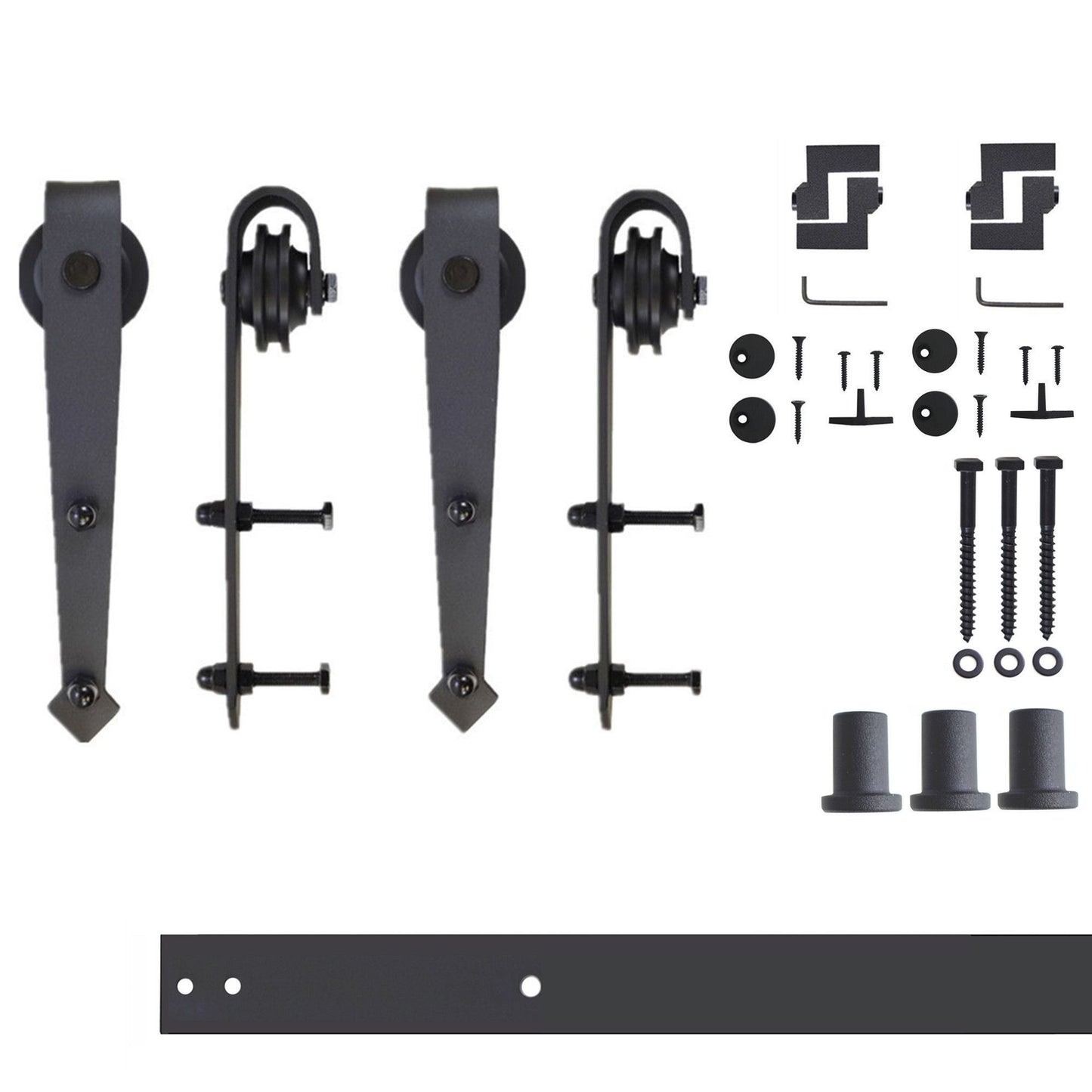 HOMACER 54-in Rustic Black Indoor Arrow Double Barn Door Hardware Kit JT2TGH054C