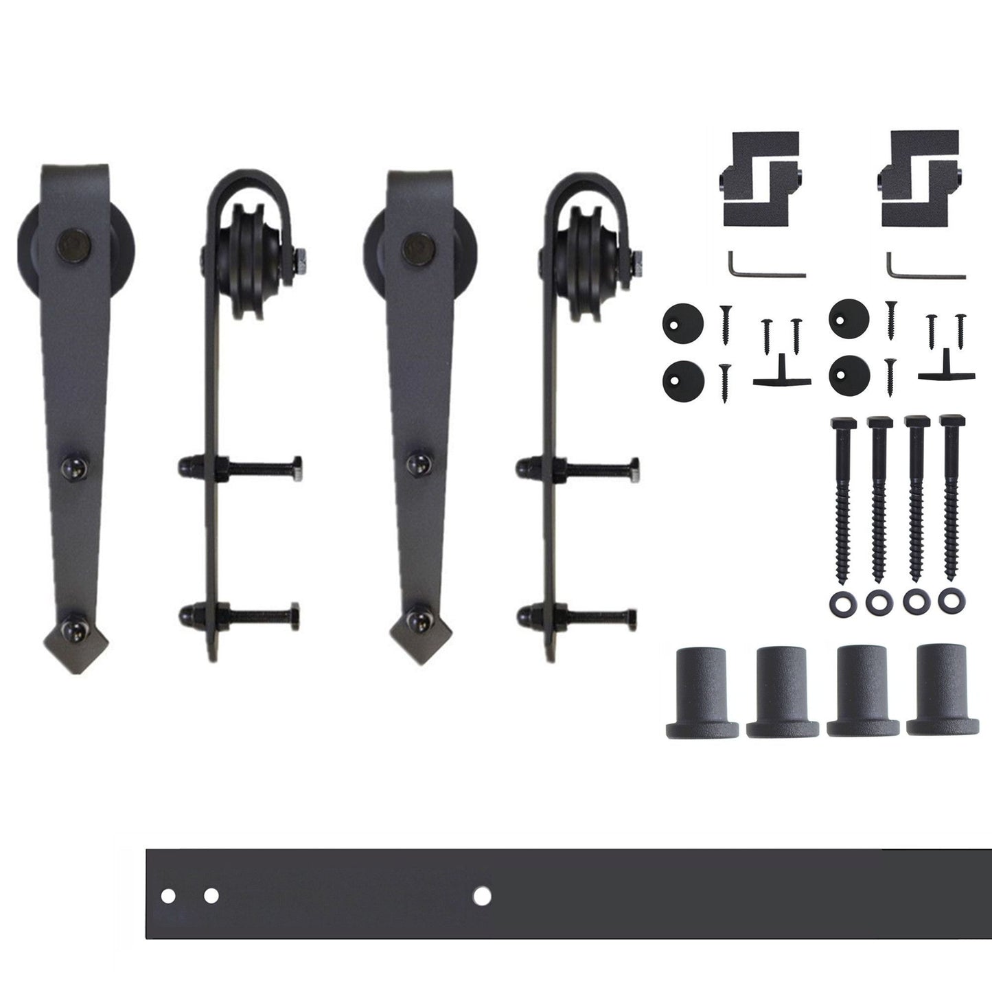 HOMACER 60-in Rustic Black Indoor Arrow Double Barn Door Hardware Kit JT2TGH060C