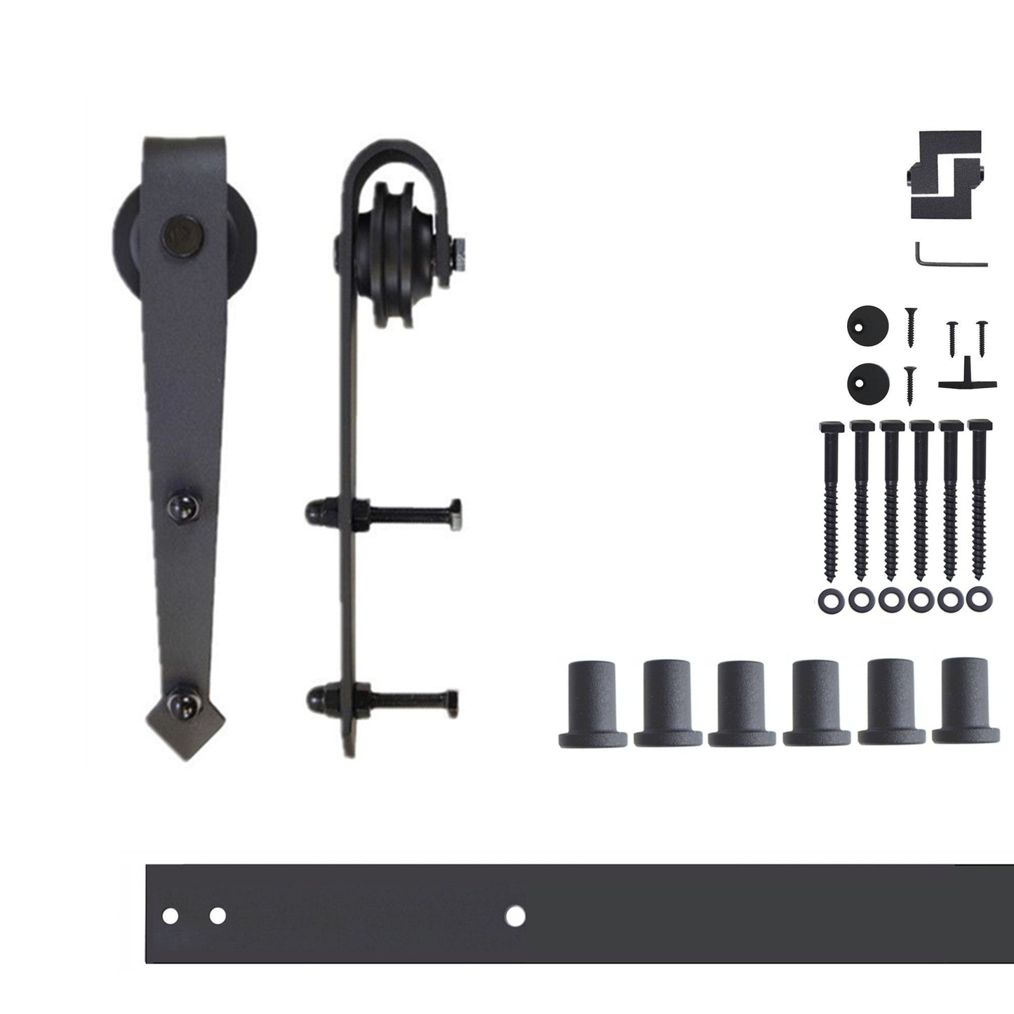 HOMACER 96-in Rustic Black Indoor Arrow Single Barn Door Hardware Kit JT1TGH096C