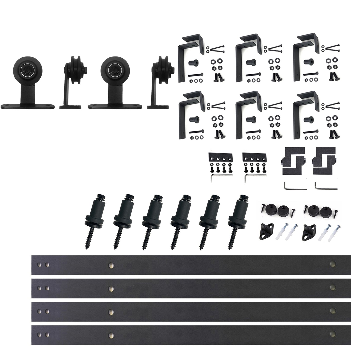 HOMACER 108-in Rustic Black Indoor Top Mount Double Bypass Barn Door Hardware Kit DZ4TGH108C