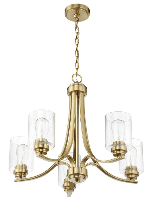 Craftmade Bolden 5 -Light Satin Brass Transitional Cage For Use in Bedrooms, Dining Rooms, Foyers, Kitchens, Living Rooms Chandelier 5069147
