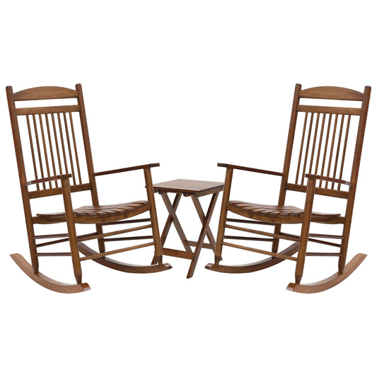 VEIKOUS Set of 2 Natural Wood Frame Rocking Chair with Brown Slat Seat