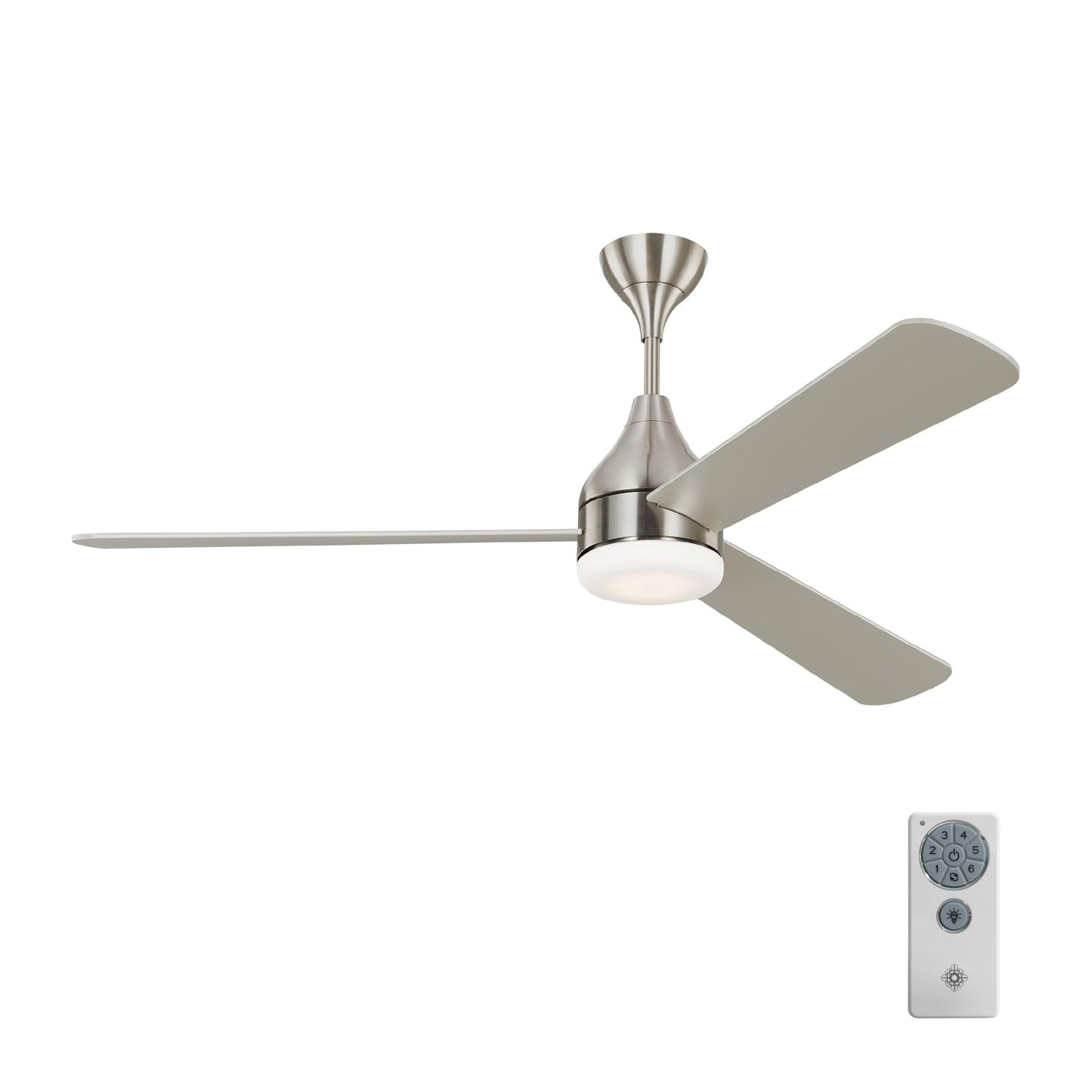 Generation Lighting Streaming Smart 60-in Brushed Steel with Silver Blades Integrated LED Indoor Smart Propeller Ceiling Fan with Light and Remote (3-Blade) 3STMSM60BSD