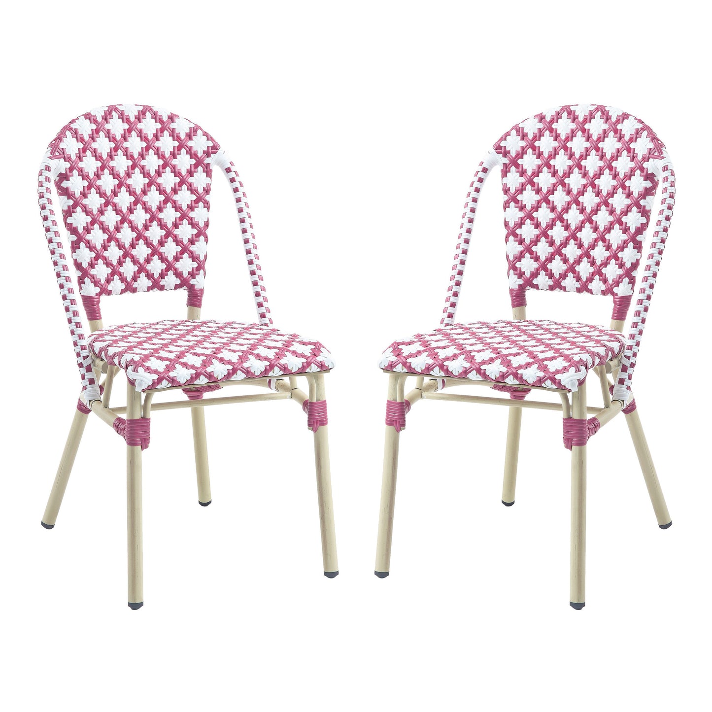 Furniture of America Set of 2 Wicker Natural Tone Aluminum Frame Stationary Dining Chair with Woven Seat