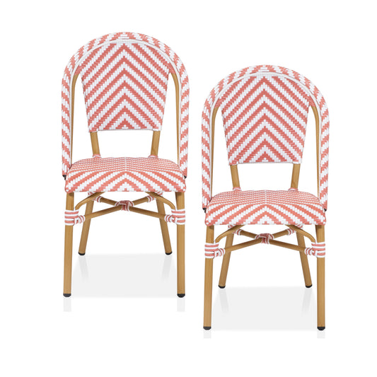 Furniture of America Set of 2 Wicker Pink finish Aluminum Frame Stationary Dining Chair with Woven Seat
