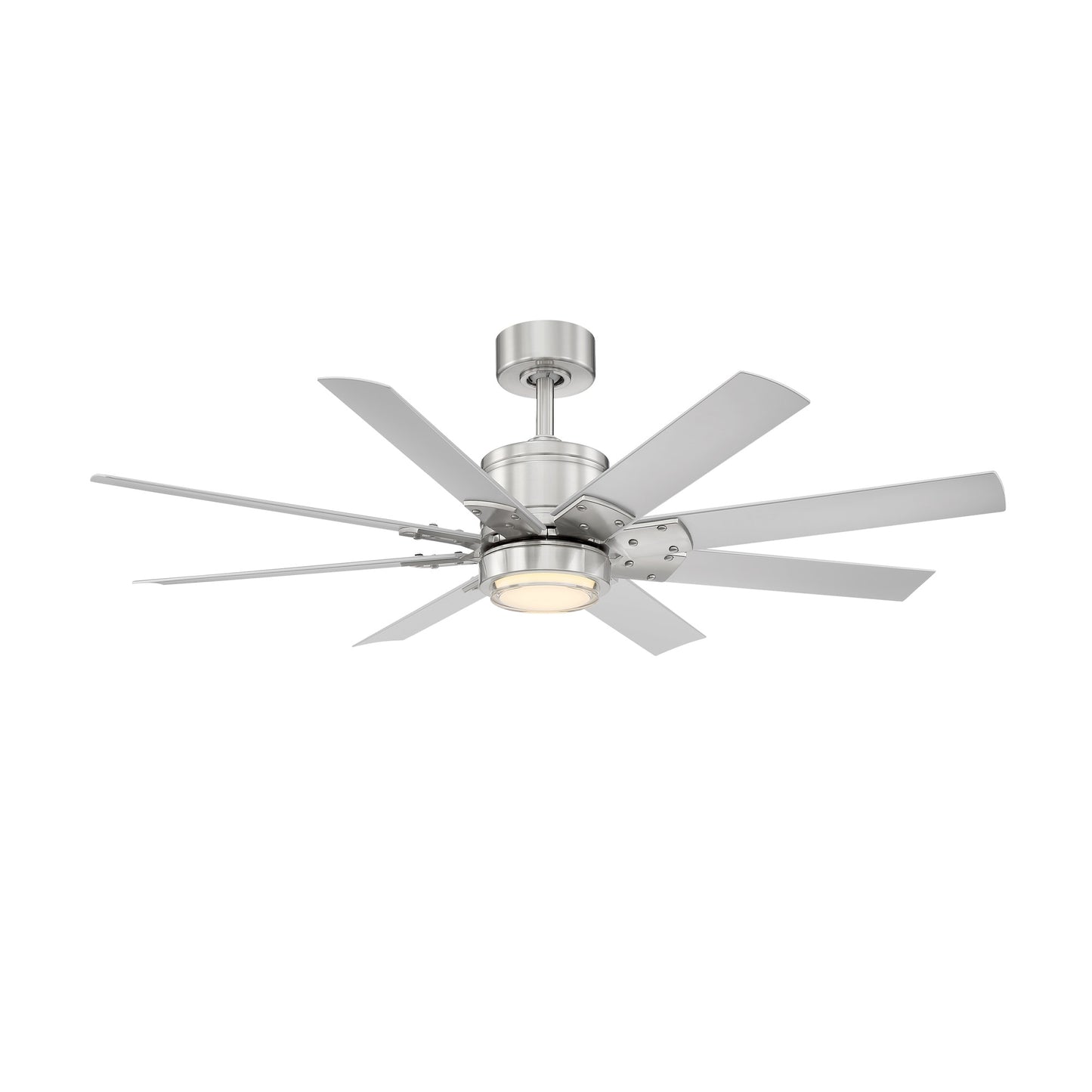 Modern Forms Renegade 52-in Brushed Nickel with Titanium Blades Integrated LED Indoor/Outdoor Smart Ceiling Fan with Light and Remote (8-Blade) FR-W2001-52L-BN/TT