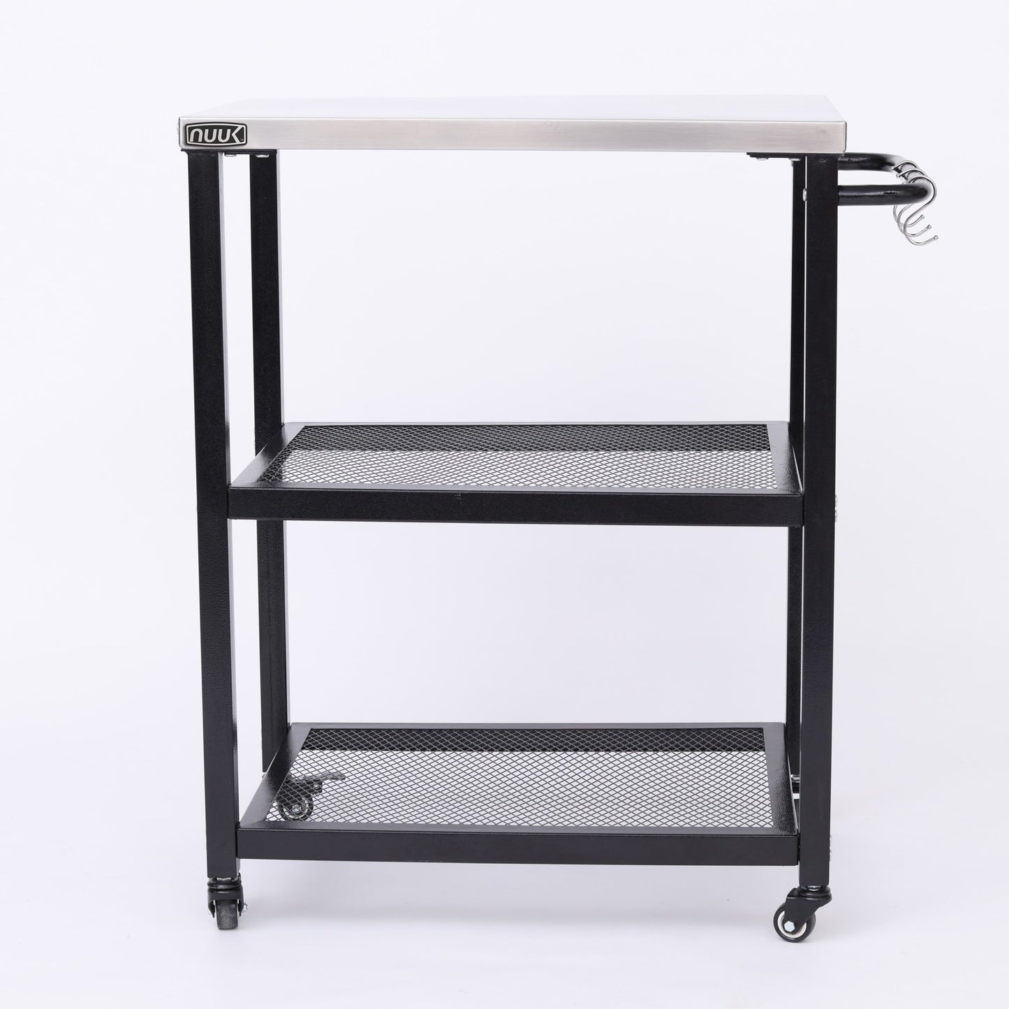 NUUK Steel Shelf Kit - Stainless Steel Top Table, 16-in x 24-in, Heavy Duty Cart with Tube Leg Structure, Mesh Steel Mid Shelf and Bottom Shelf MC420