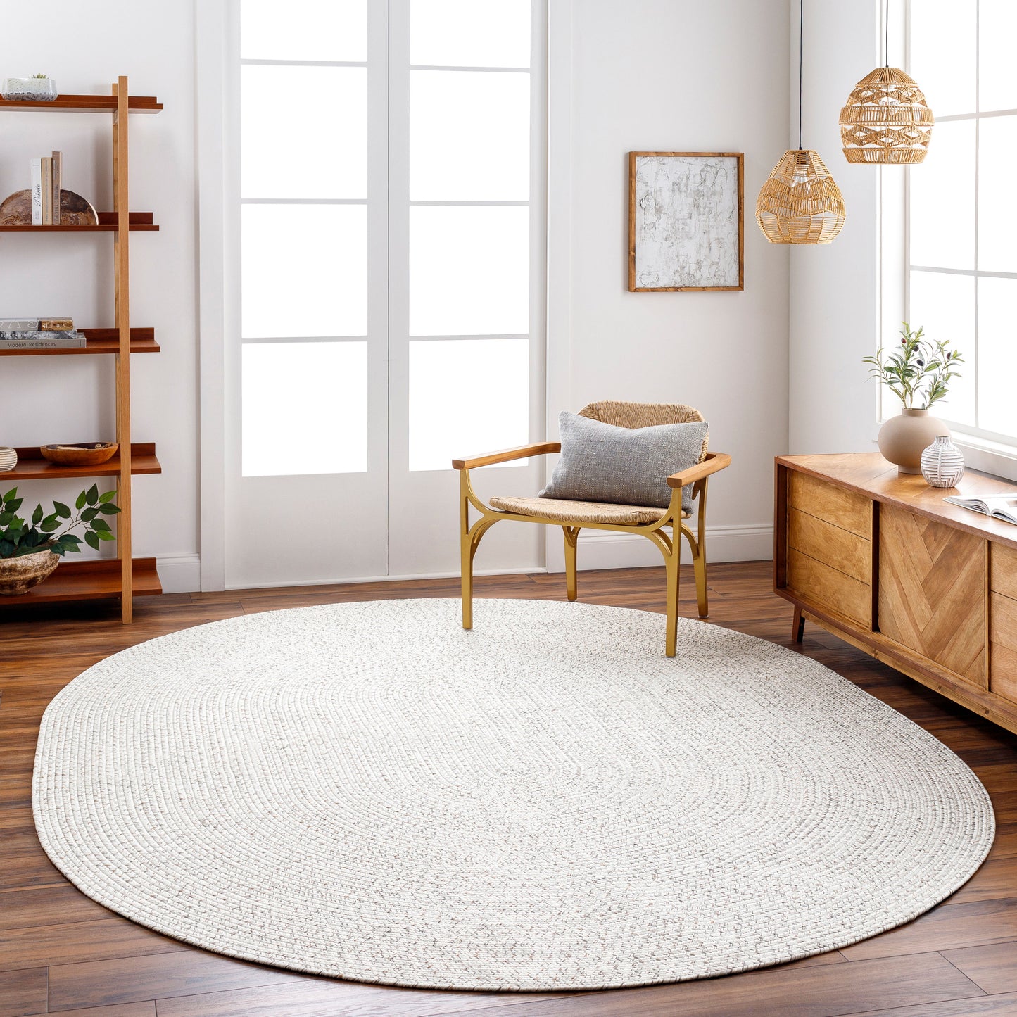 allen + roth Providence Braided 8 x 10 (ft) Ivory Oval Indoor/Outdoor Solid Pet Friendly Area rug
