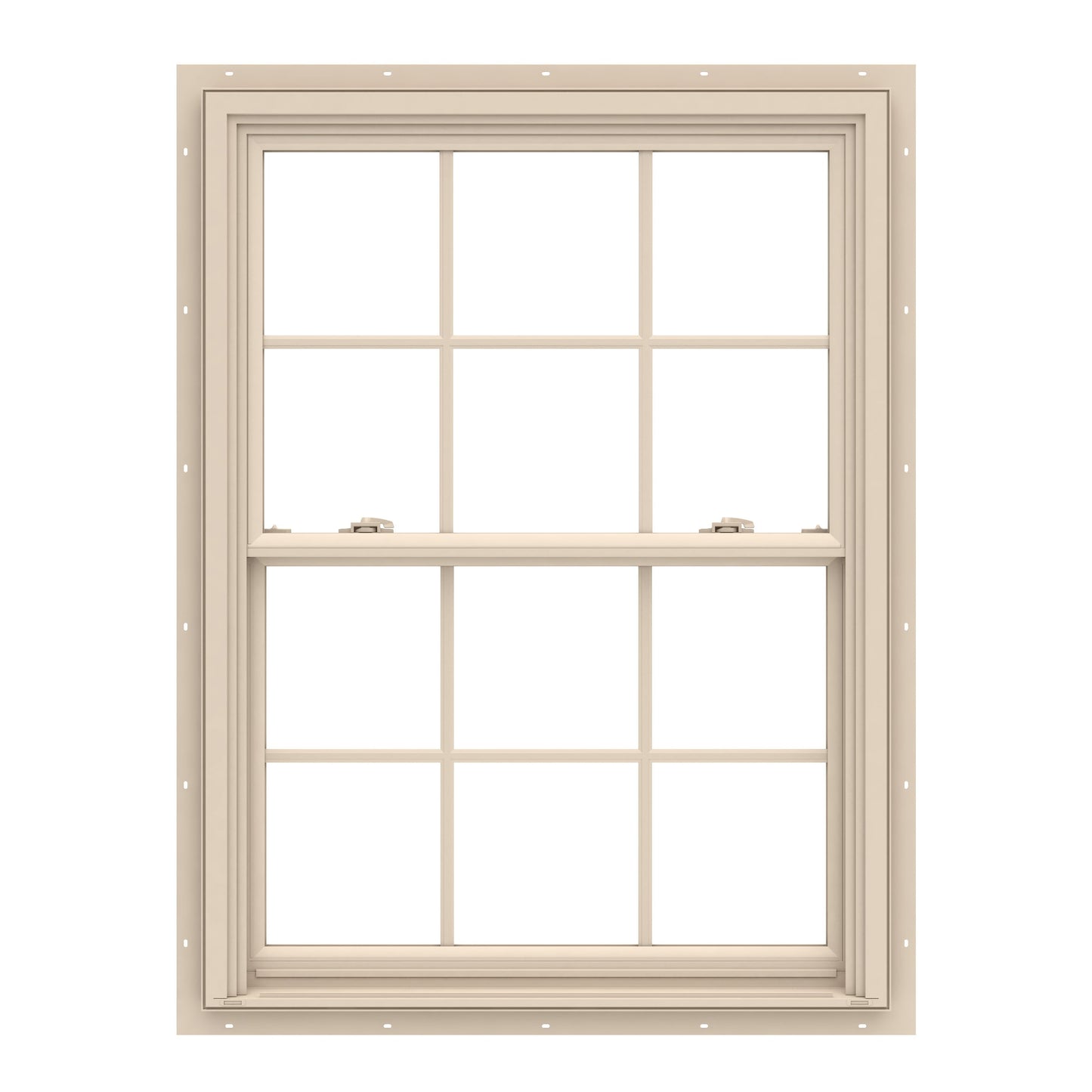 Pella 150 Series 31-1/2-in x 45-1/2-in Almond Almond Vinyl New construction Double Hung Window Low-E argon Double Pane Glass with Grids (Full Screen Included)