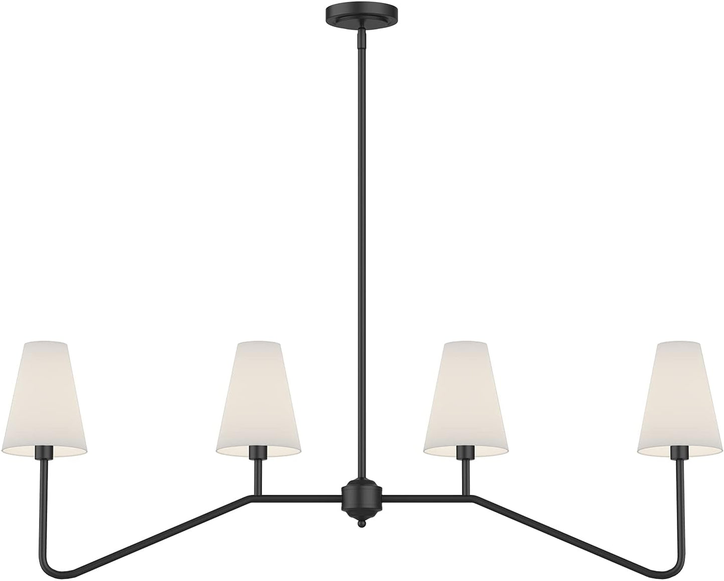 Electro bp;47" W 4-Light Linear Kitchen Island Lighting Fixture Classic Chandeliers Matt Black with White Linen Shades for Dining Room,E12,160W;
