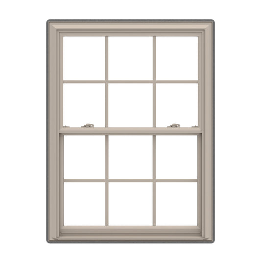 Pella 150 Series 31-1/2-in x 37-1/2-in Fossil Fossil Vinyl Replacement Double Hung Window Low-E argon Double Pane Glass with Grids (Full Screen Included)