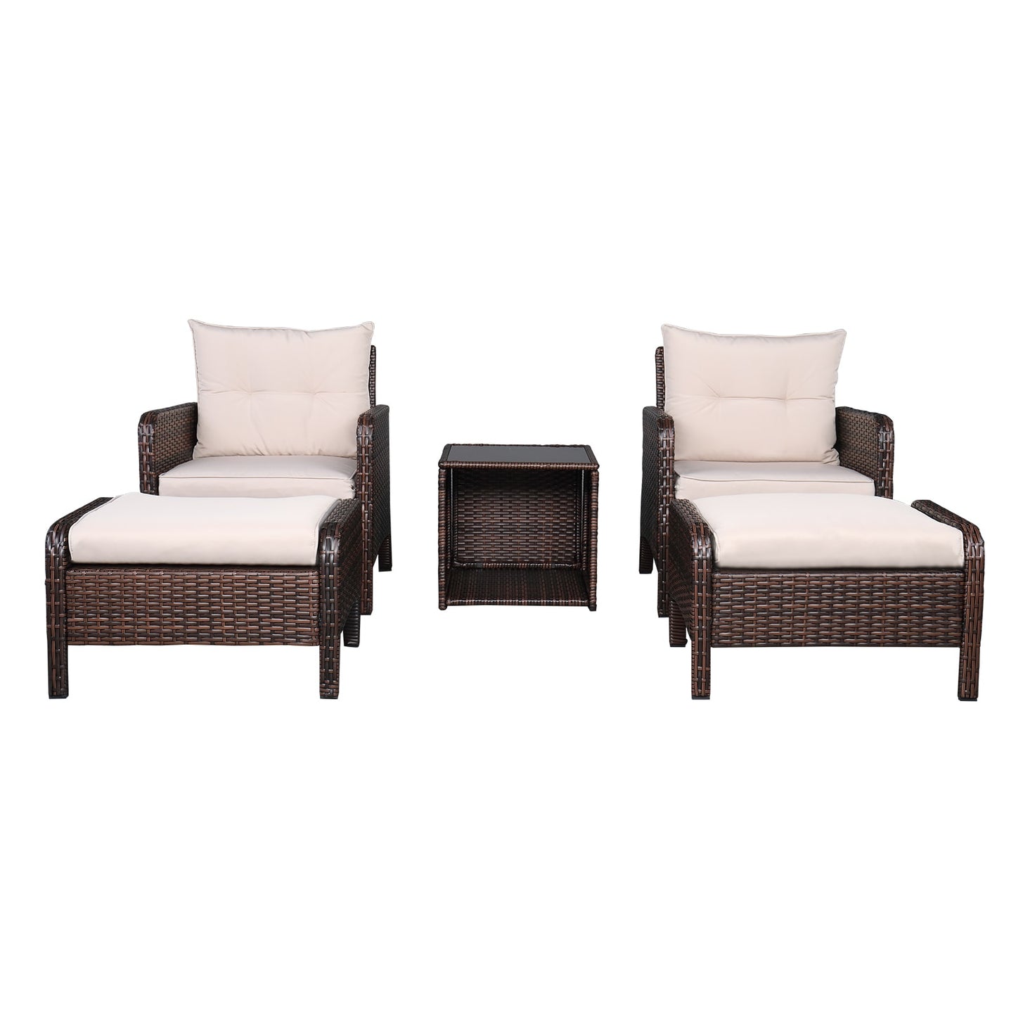 Winado Outopee 5 -Piece Wicker Patio Conversation Set with Off-white Cushions