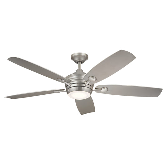 Kichler Tranquil 56-in Integrated LED Outdoor Brushed Nickel with Silver Blades Ceiling Fan With Light - Remote Included ( 5 -Blade ) 5265299