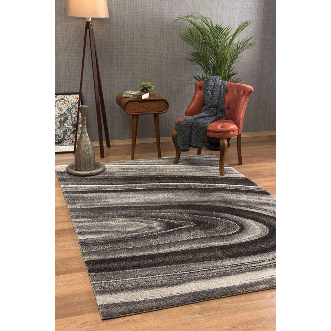 HomeRoots 5 x 7 (ft) Dark Grey Rectangular Indoor Abstract Area rug