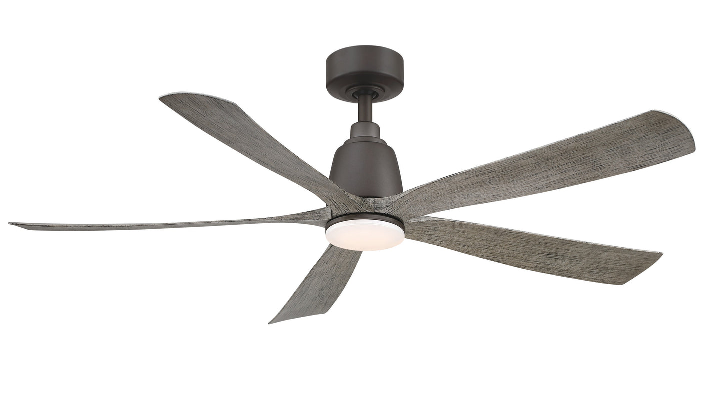 Fanimation Kute5 52-in Matte Greige with Weathered Wood Blades Color-changing Integrated LED Indoor/Outdoor Smart Ceiling Fan with Light and Remote (5-Blade) FPD5534GR-LK