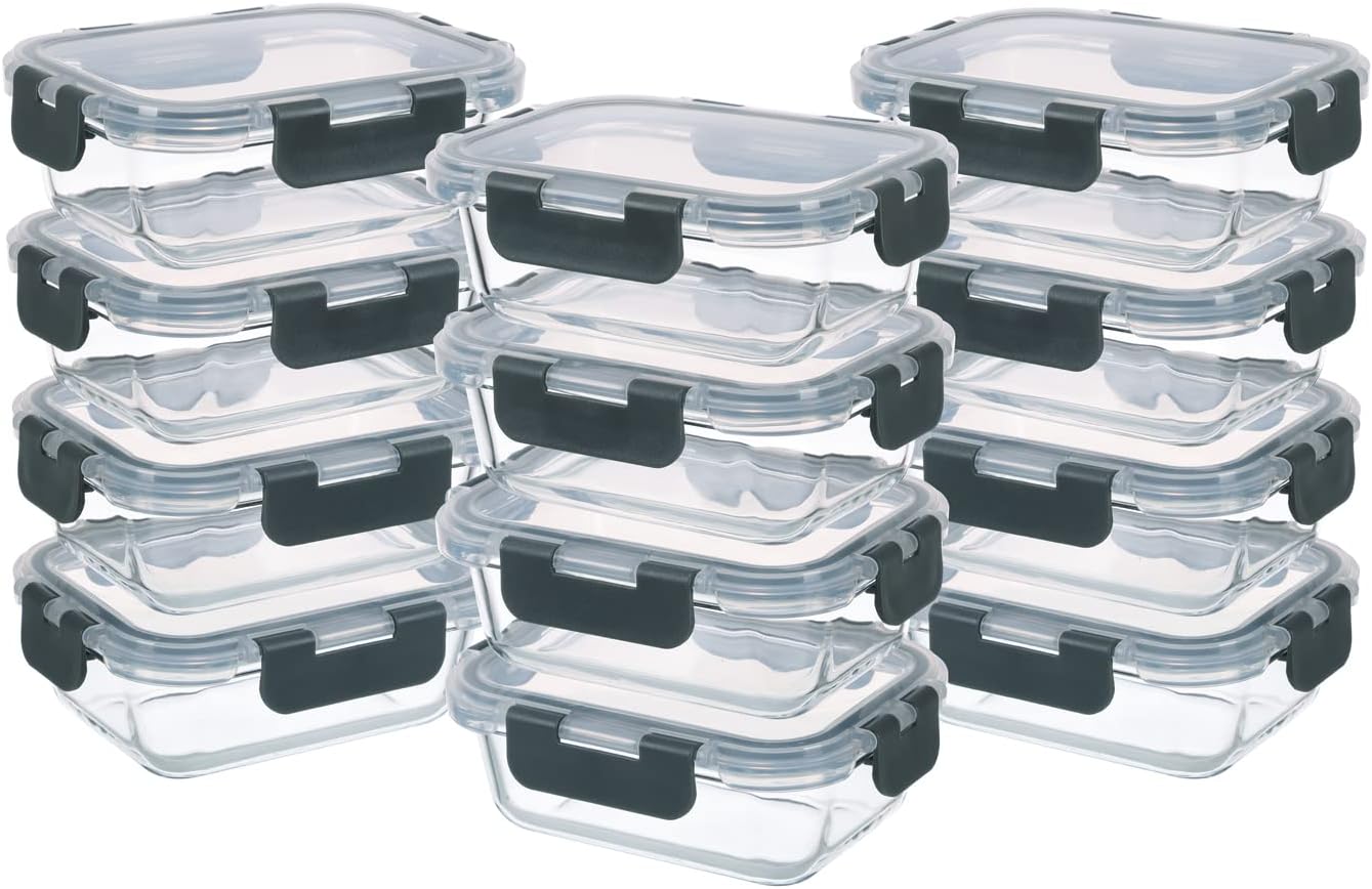 GULFLIN 24-Piece Small Glass Food Storage Containers with Lids Airtight, 1.5 Cup Meal Prep Containers Set, Microwave&Dishwasher Safe, Leak-Proof, BPA-Free, Grey