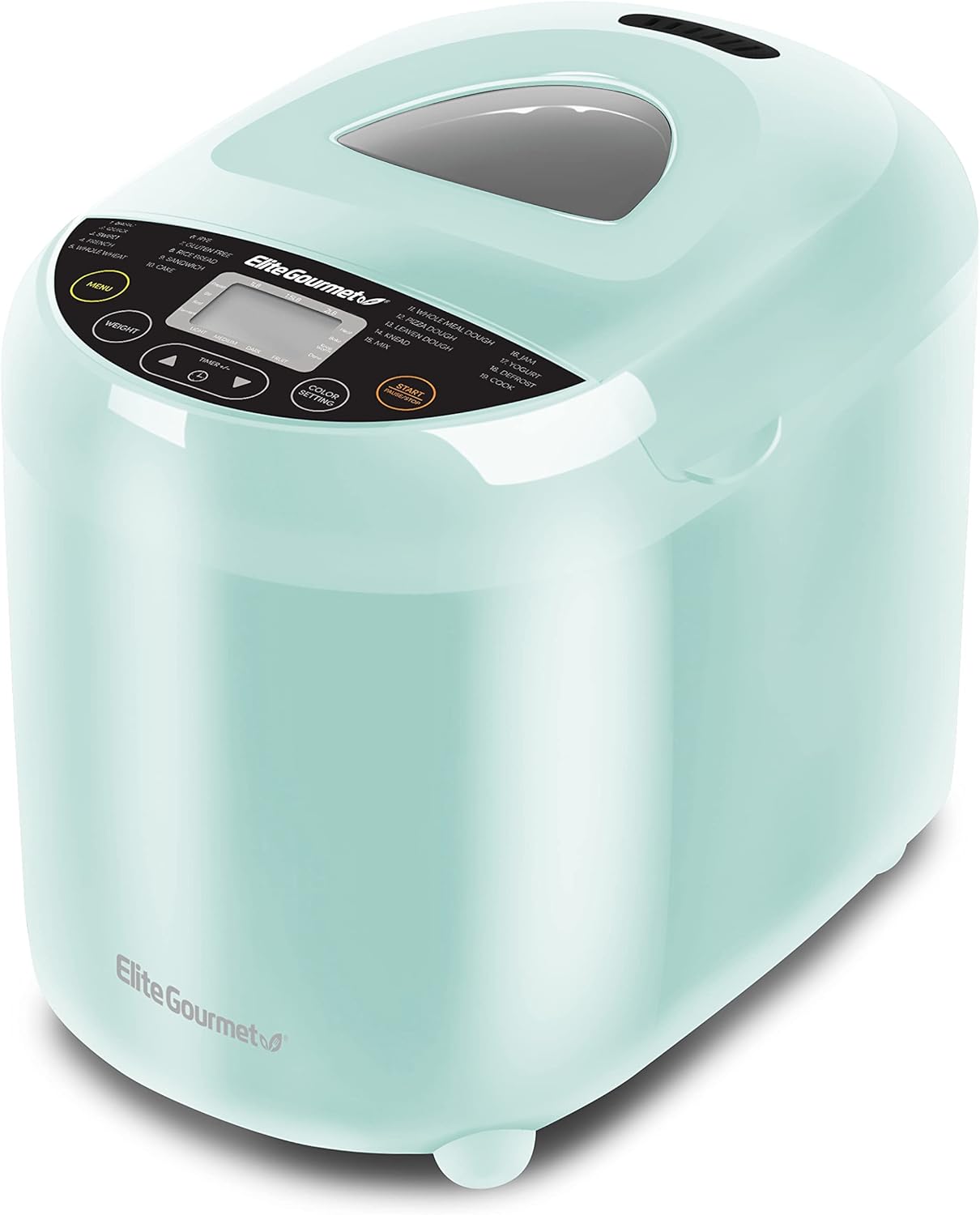 Elite Gourmet EBM8103M Programmable Bread Maker Machine 3 Loaf Sizes, 19 Menu Functions Gluten Free White Wheat Rye French and more, 2 Lbs, Mint