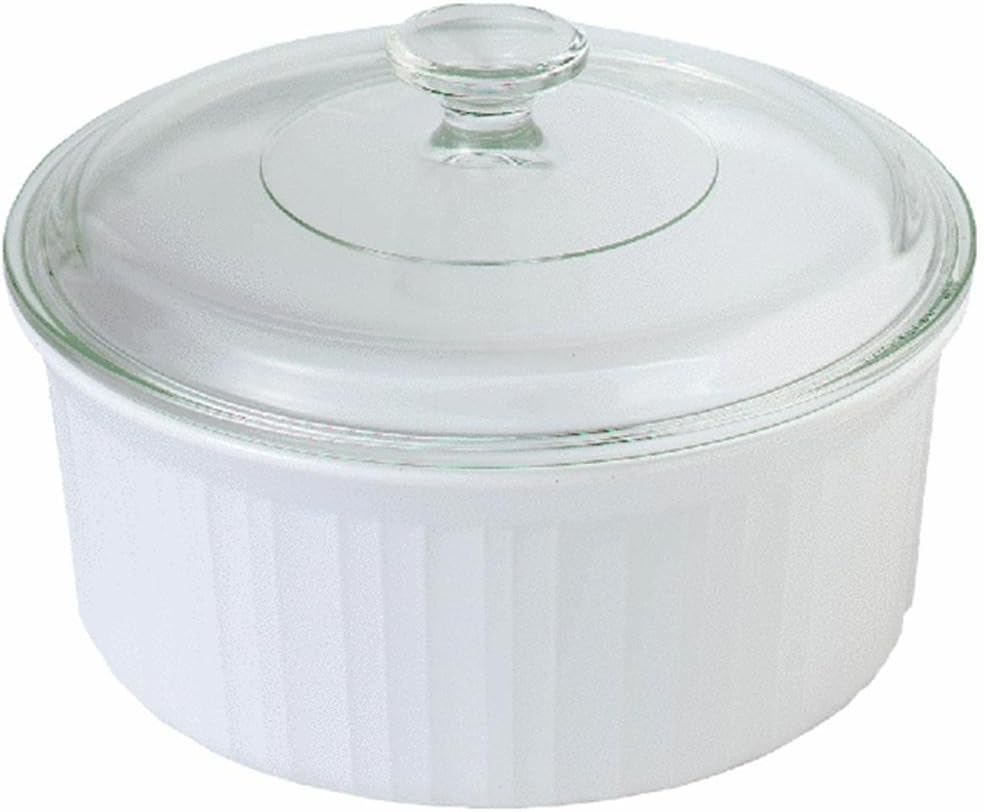 CorningWare 2-1/2-Quart Round French White Casserole Dish Set With Matching Glass Cover - Lid Set