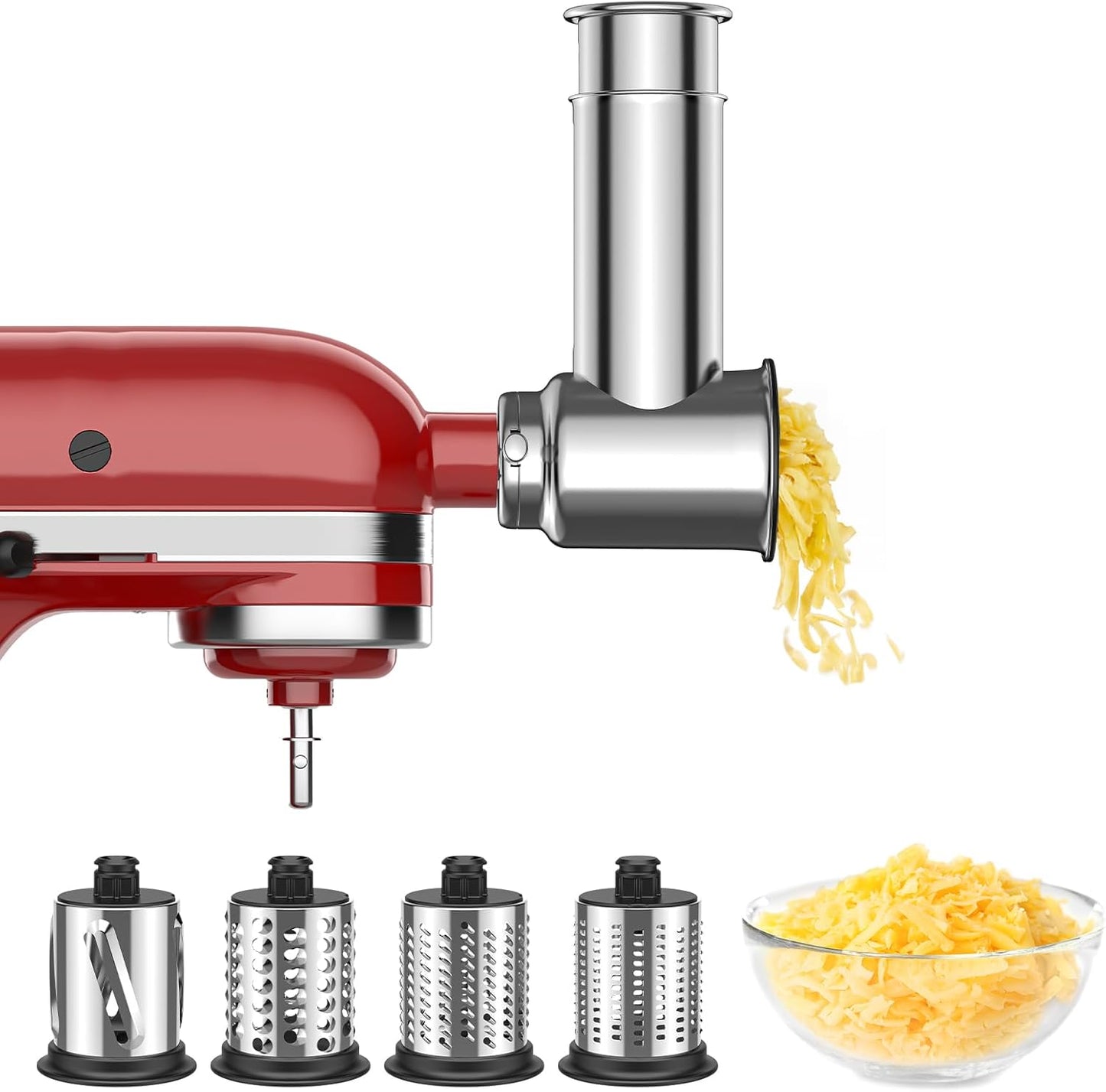Stainless Steel Slicer Shredder Attachment for Kitchenaid Stand Mixer, Cheese Grater, Salad Maker Accessories for Kitchenaid Mixer, Grinding Powder with 4 Blades by Focollk
